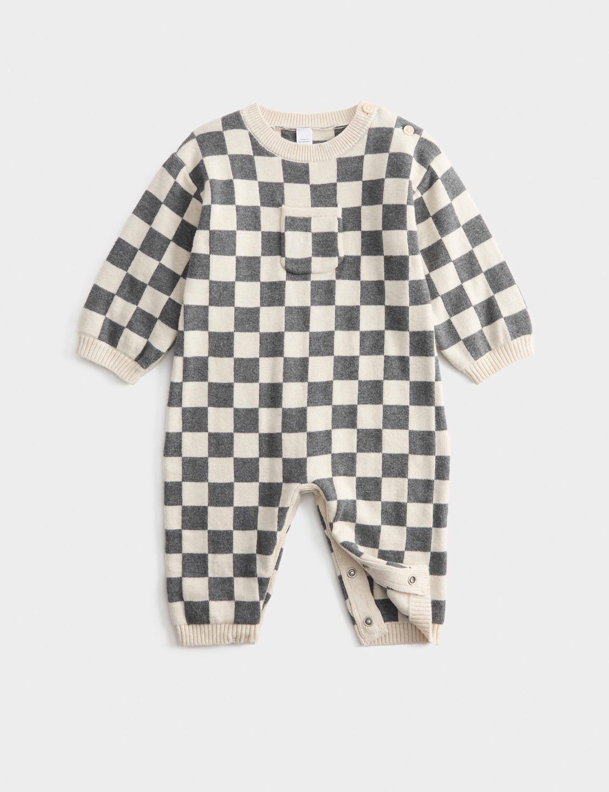 Pure Cotton Checkerboard Knitted All in One (0-12 Mths)