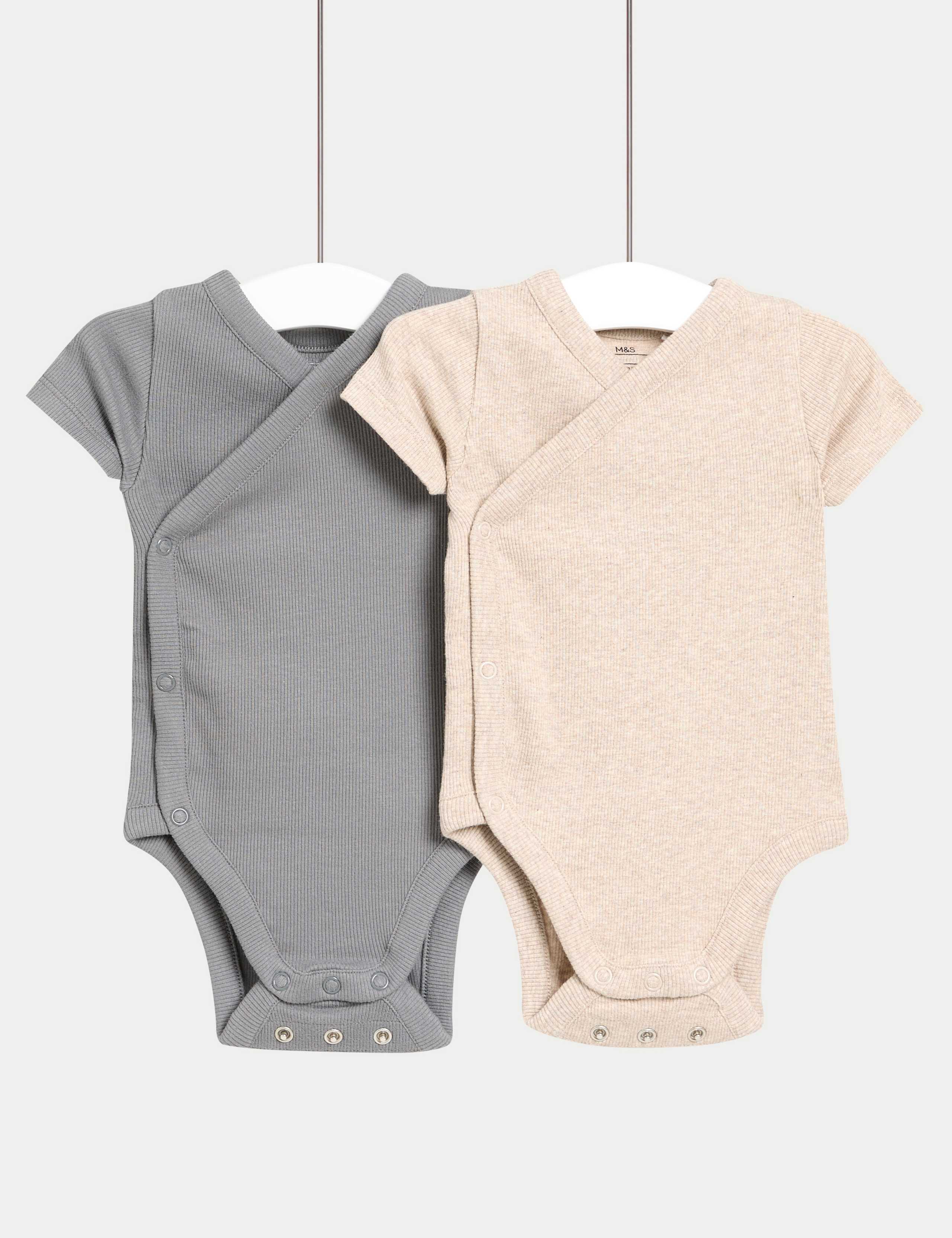 2pk Cotton Rich Ribbed Cross Over Bodysuits (0-3 Yrs)