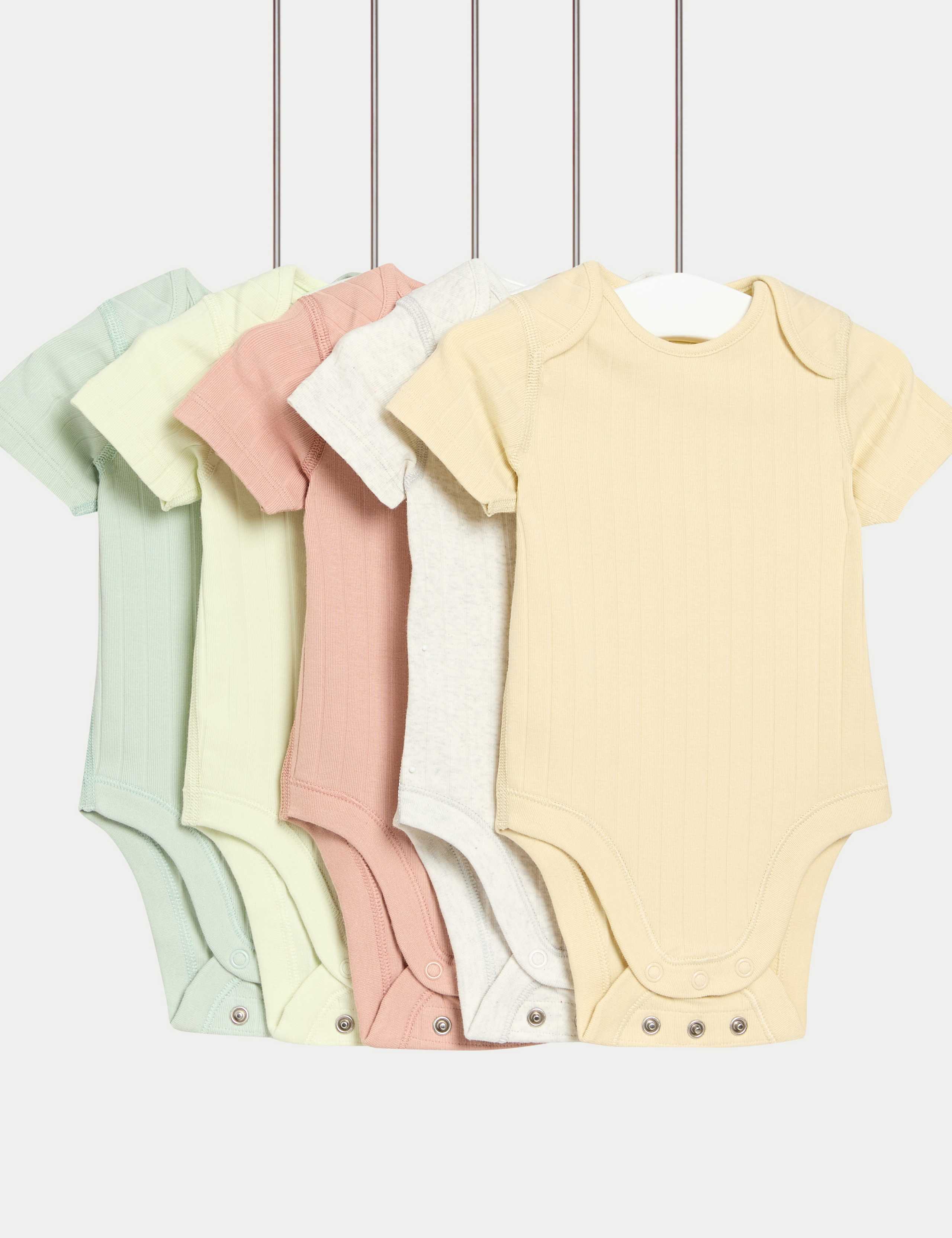 5pk Cotton Rich Plain Ribbed Bodysuits (6½lbs-3 Yrs)