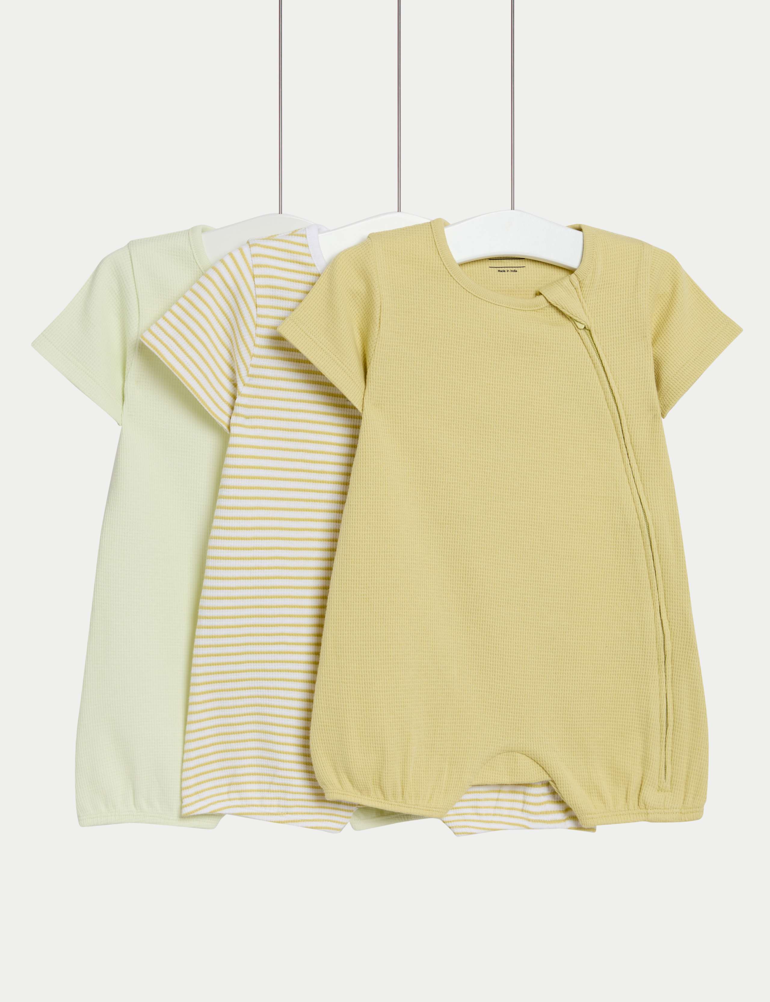 3pk Pure Cotton Waffle Rompers (6½lbs-3 Yrs)