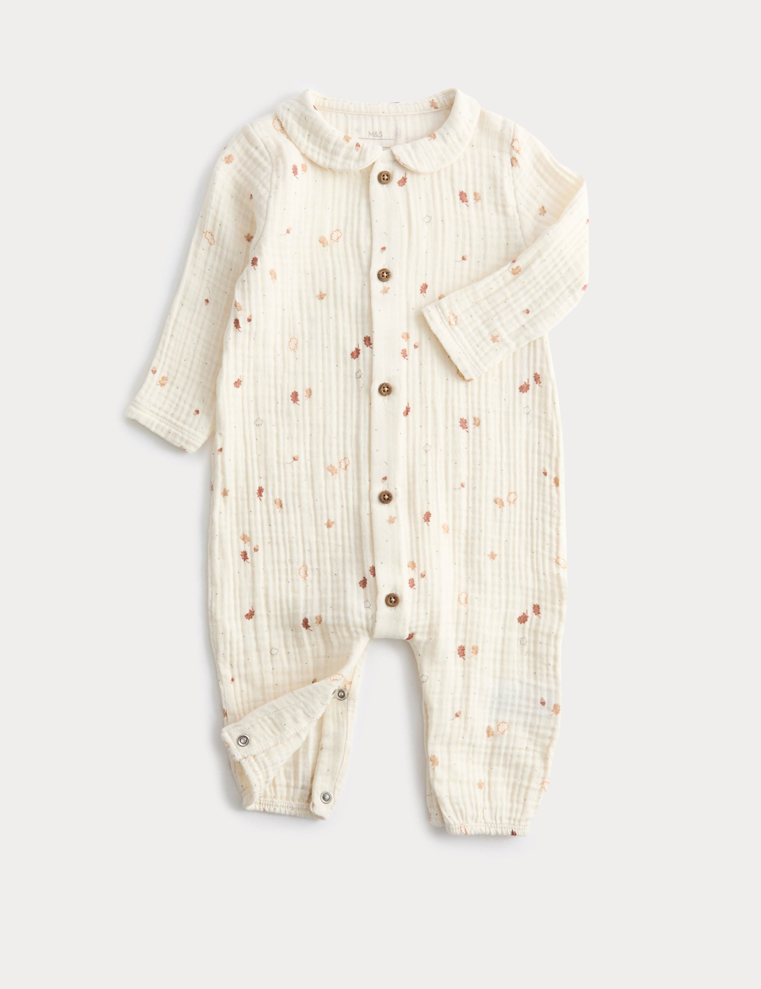 Pure Cotton Woven Leaf Collared All In One (0-12 Mths)