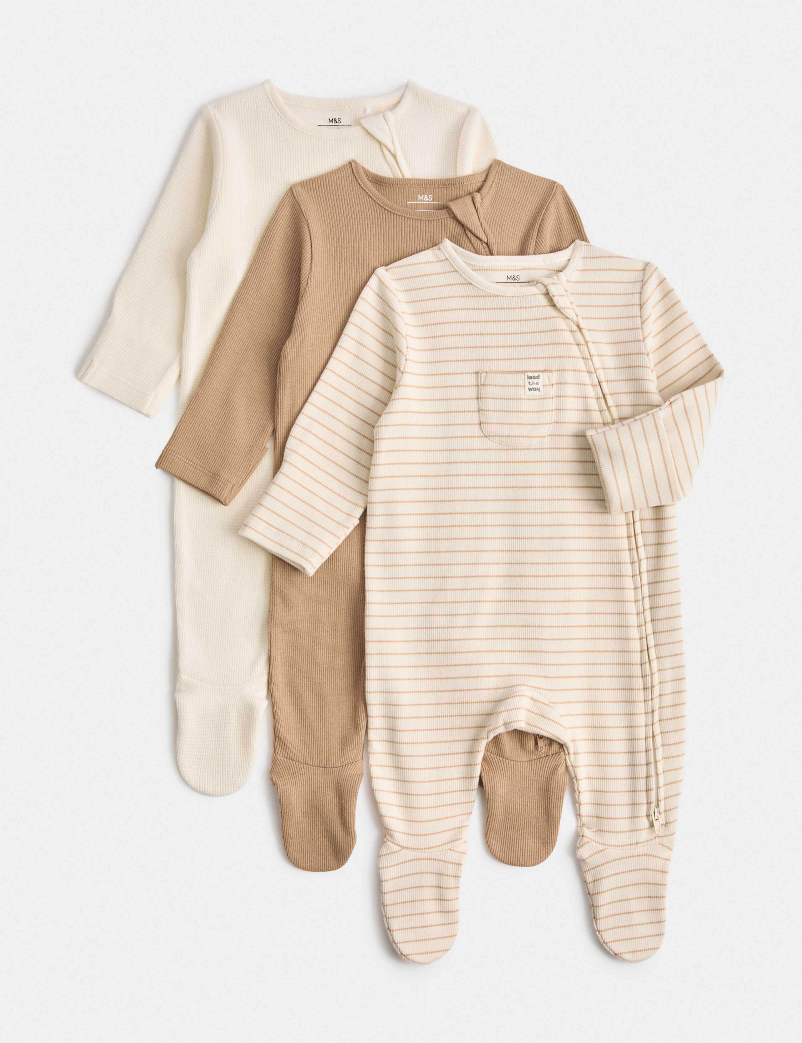 3 Pack Cotton Rich Ribbed Sleepsuits (6½lbs-3 Yrs)