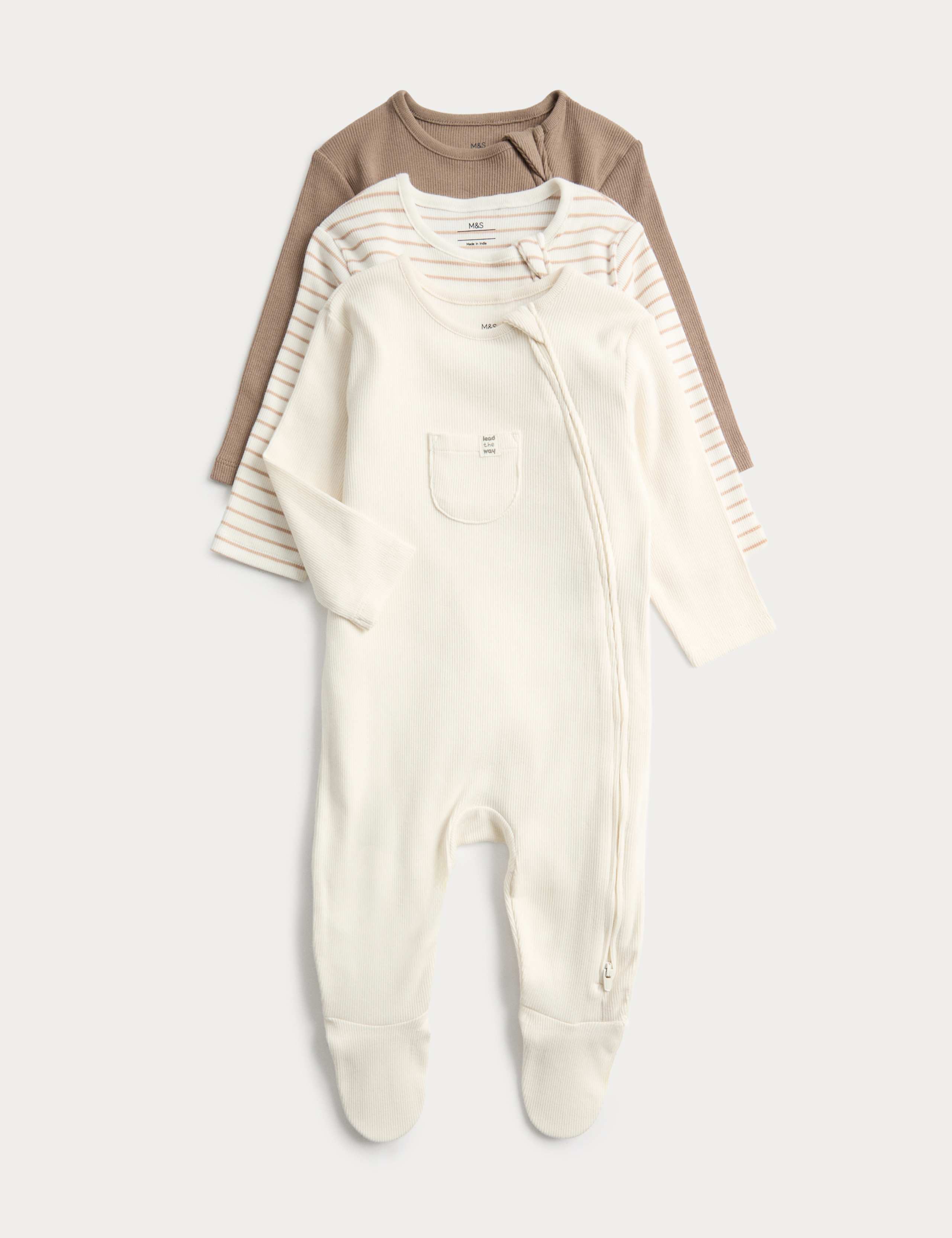 3pk Cotton Rich Ribbed Sleepsuits (6½lbs-3 Yrs)