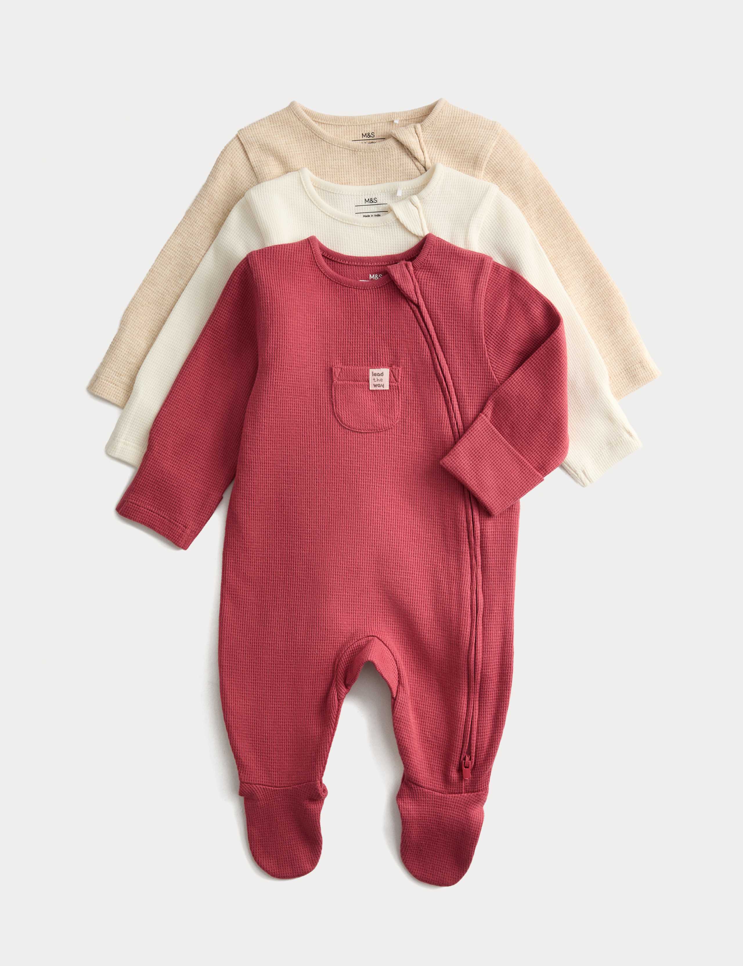 3pk Pure Cotton Sleepsuits (6½lbs-3Yrs)