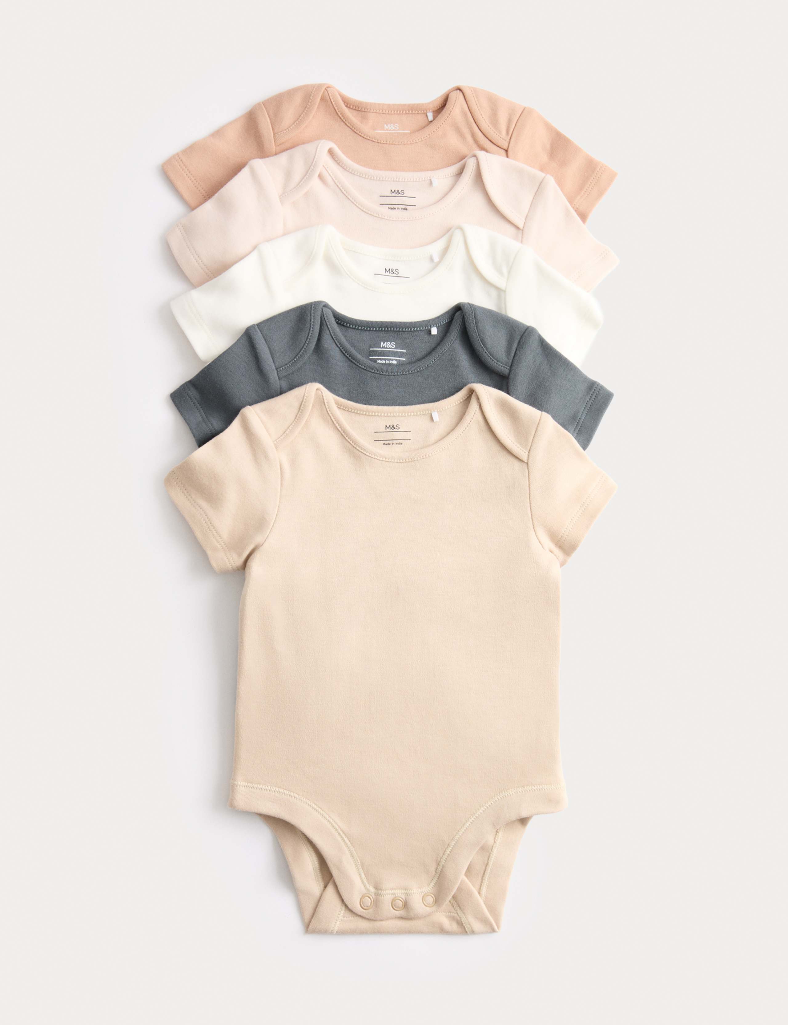5pk Pure Cotton Plain Short Sleeve Bodysuits (0-3 Yrs)