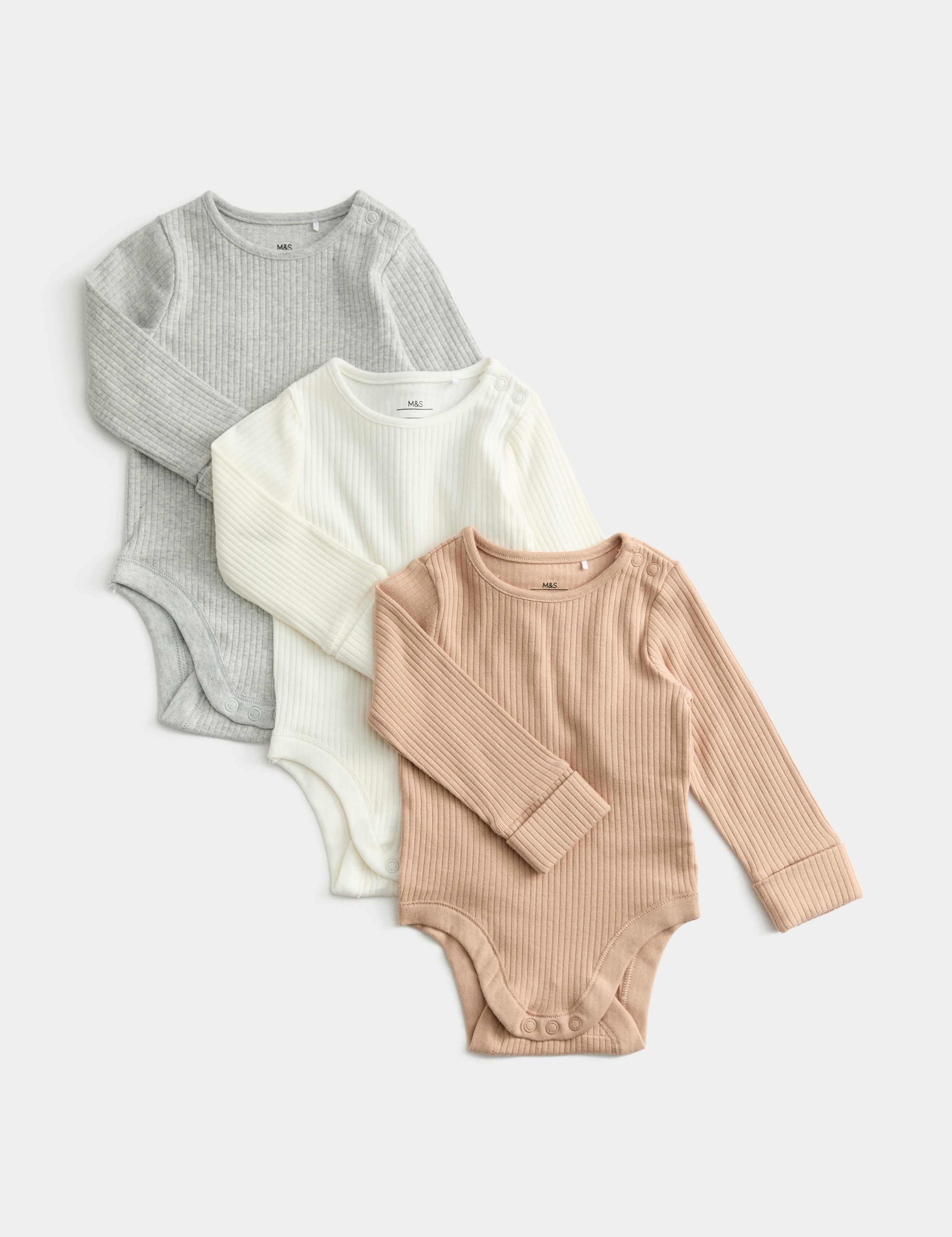 3pk Rib Long Sleeve Bodysuits (6½lbs -3 Yrs)