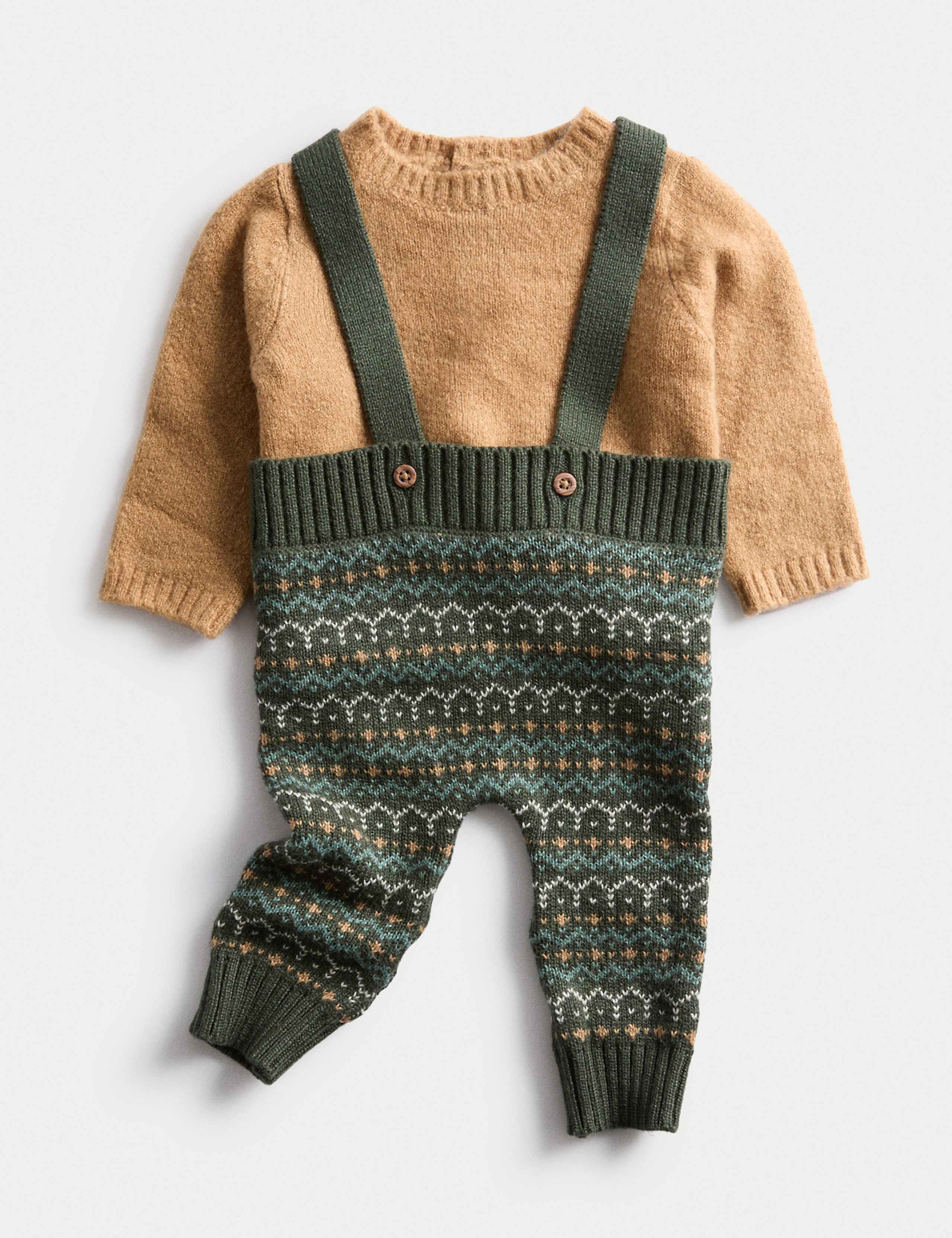 2pc Fair Isle Braces Outfit (7lbs-12 Mths)
