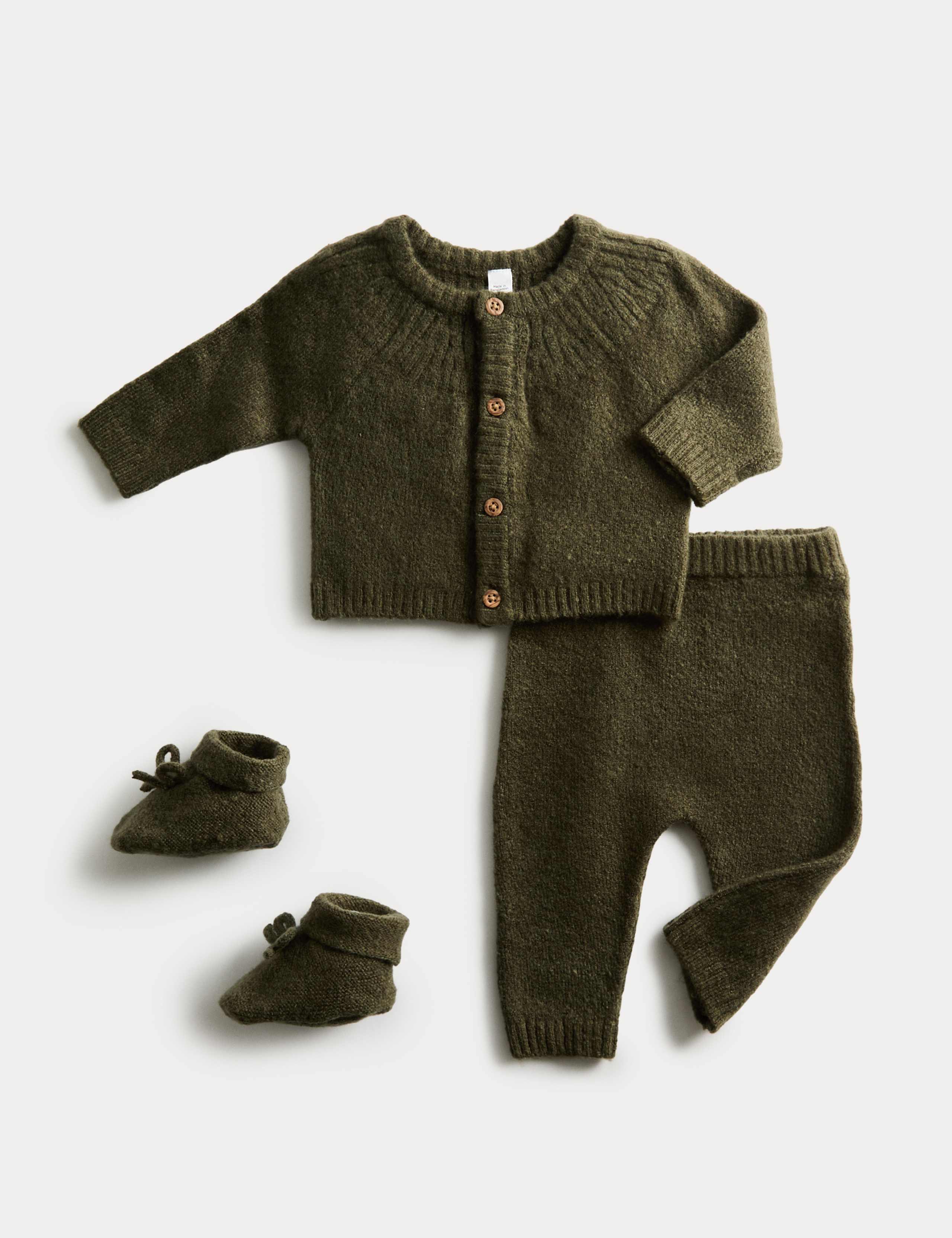 3pc Knitted Cardigan Booties Outfit (7lbs-12 Mths)