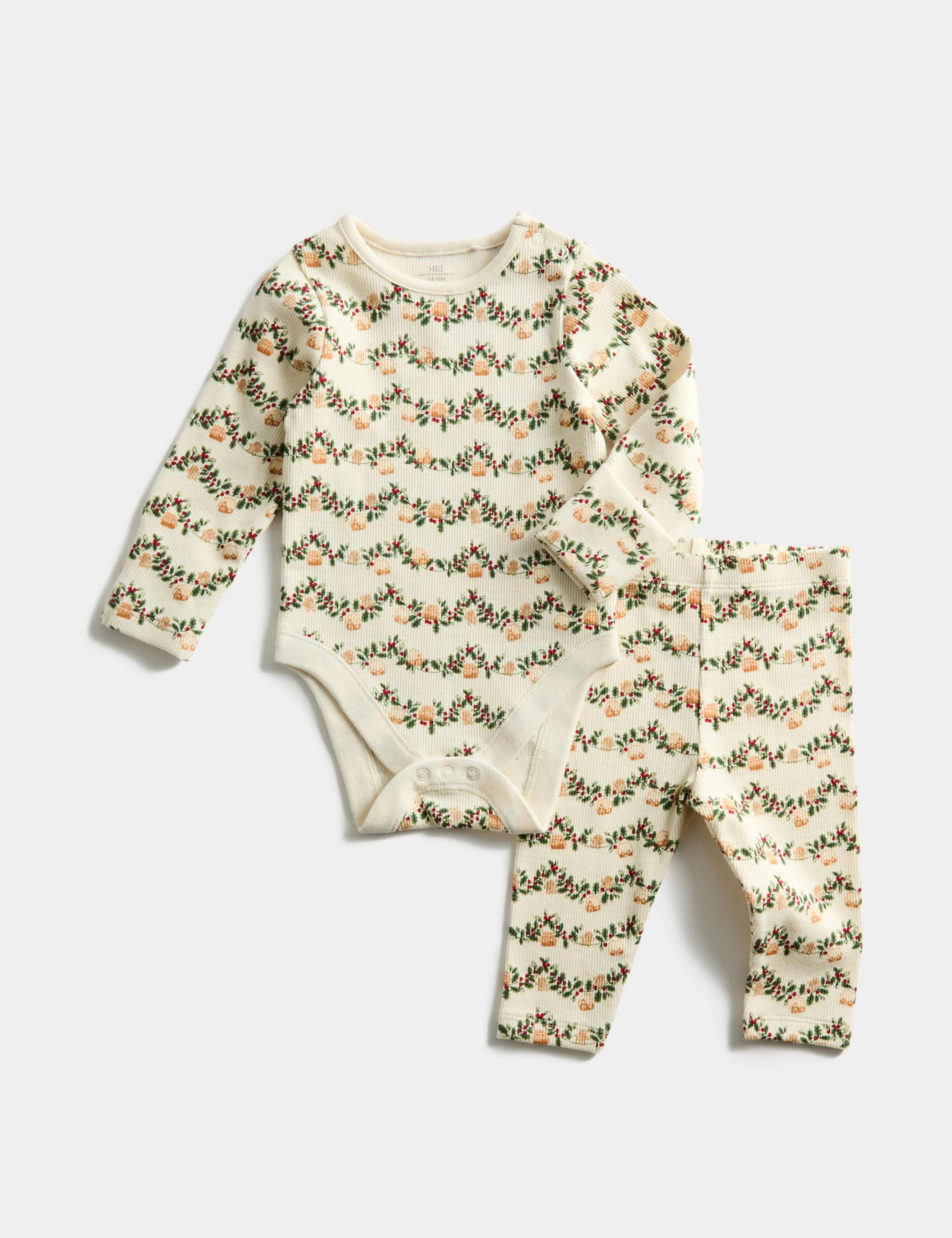 2pc Gingerbread Print Quilted Bodysuit Outfit (7lbs-1 Yrs)