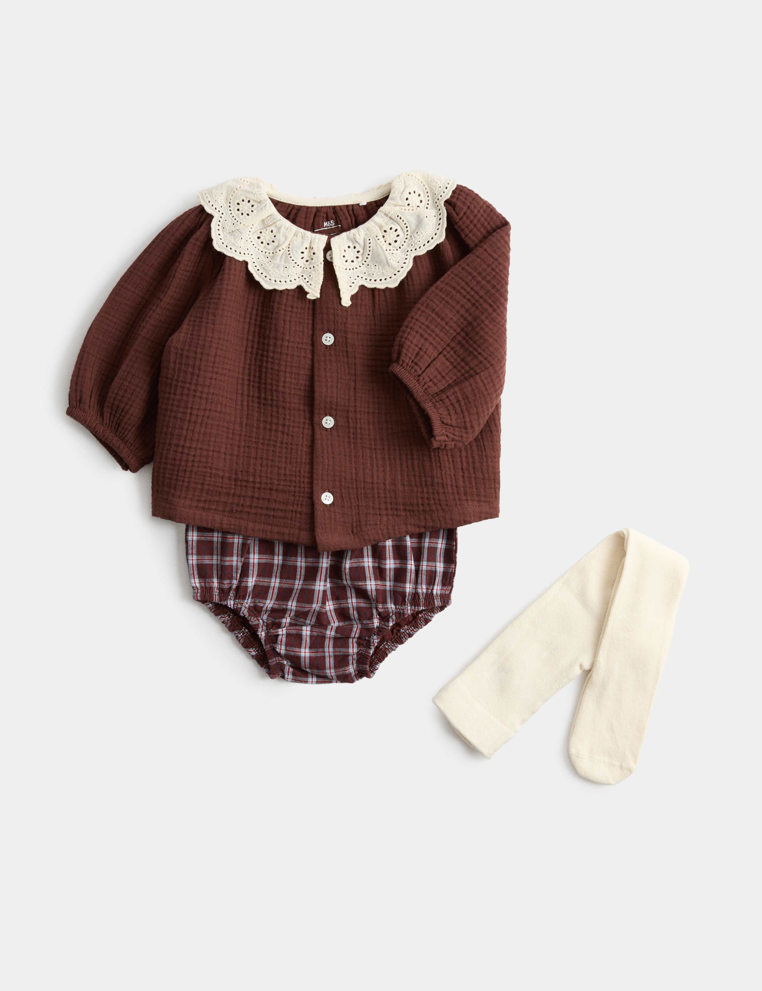 3 Piece Gingham Paddler with Tights (0-12 Mths)
