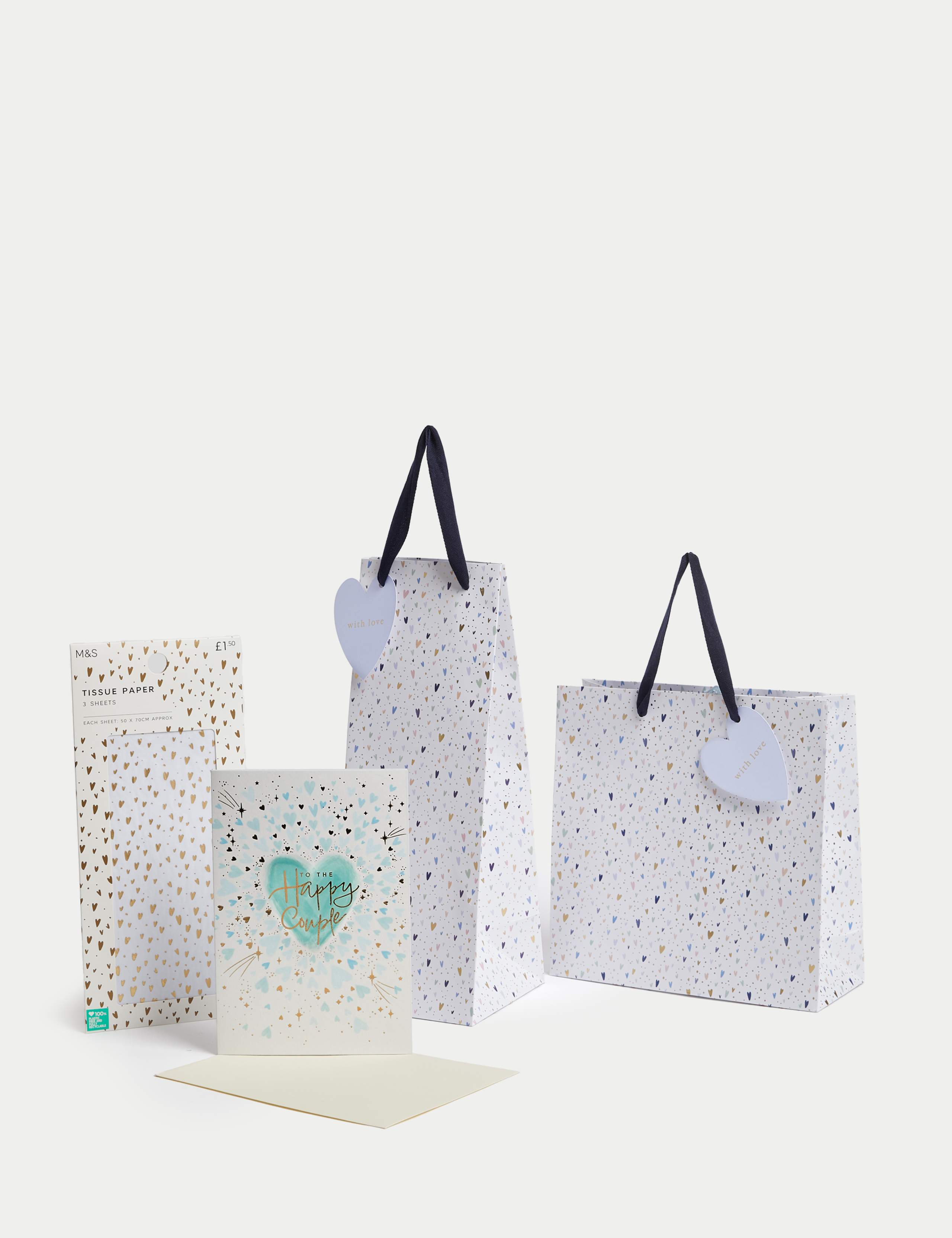 Tiny Hearts Gift Wrap Set With Wedding Card, Gift Bags & Tissue