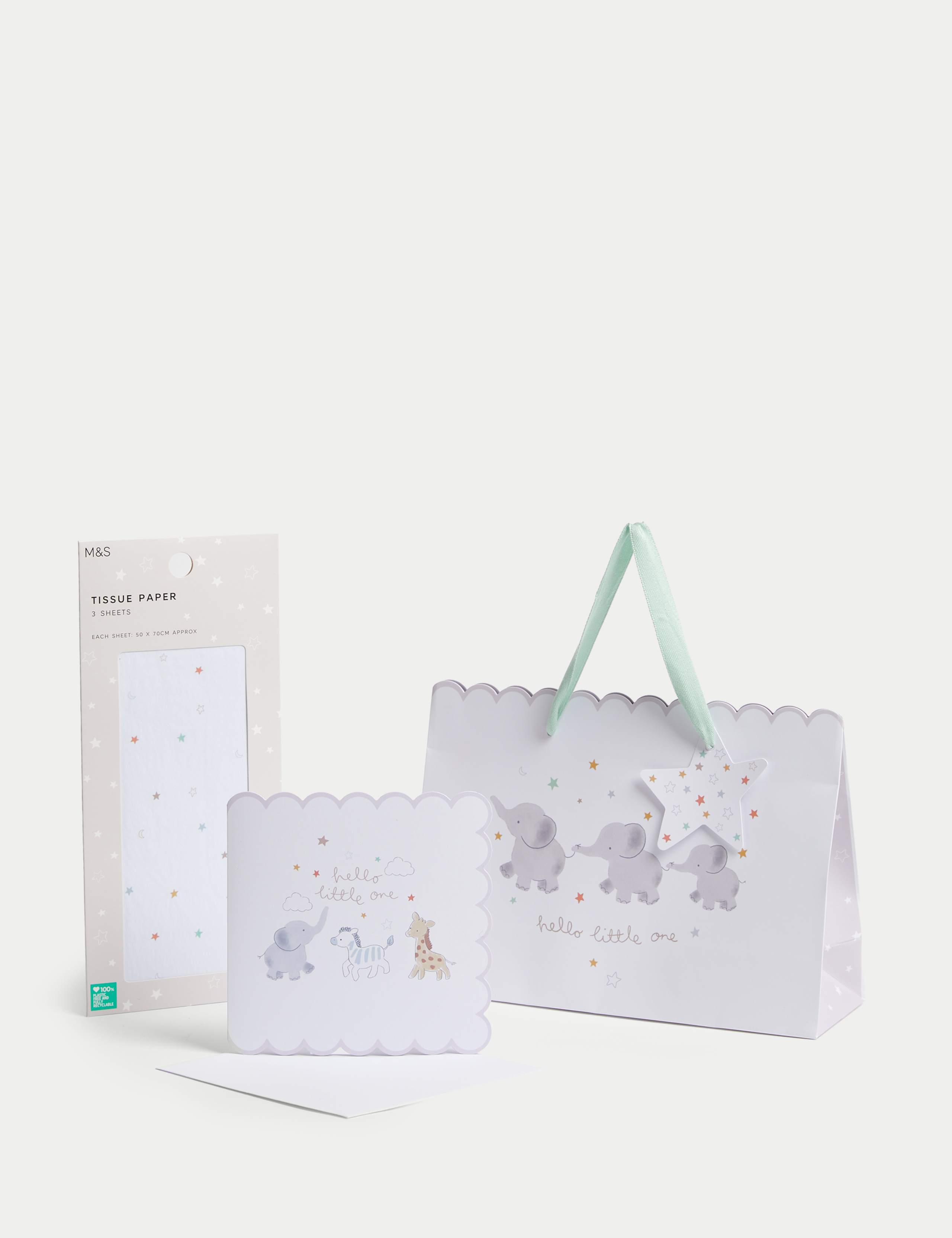 Cute Animals Gift Wrap Set With New Baby Card, Gift Bag & Tissue