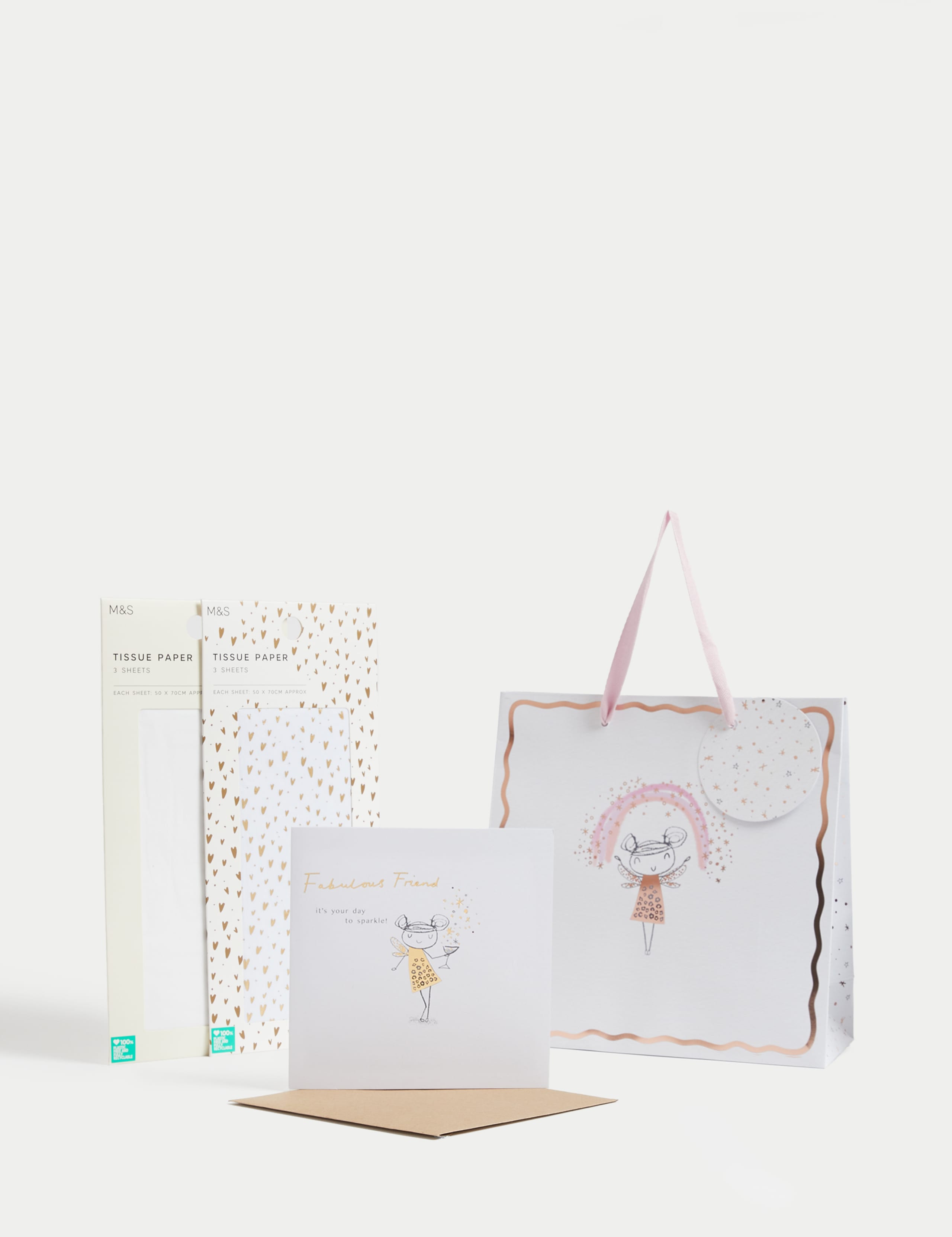 Gold Fairy Gift Wrap Set With Birthday Card, Gift Bag & Tissue