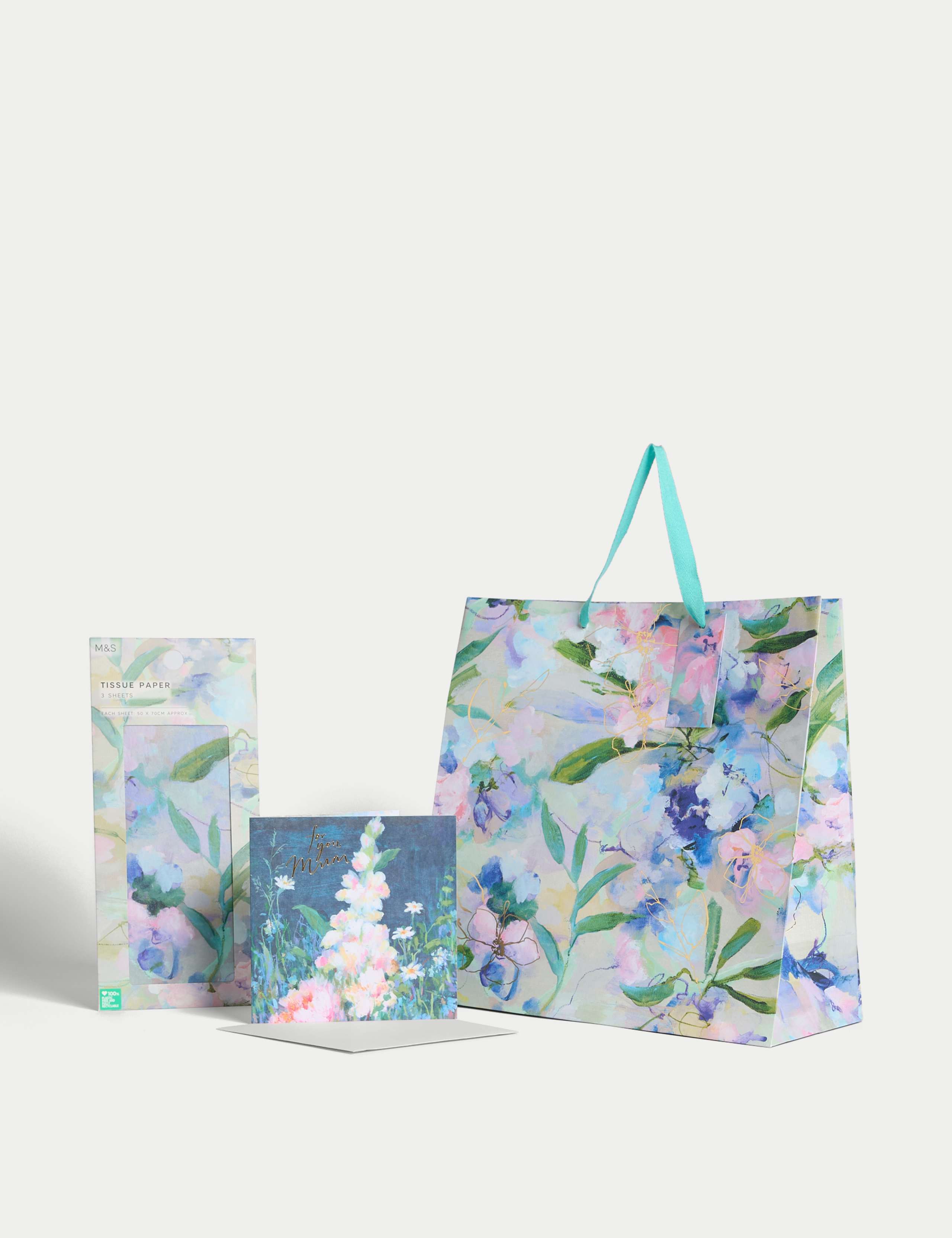Floral Gift Wrap Set with Mother's Day Card, Bag & Tissue