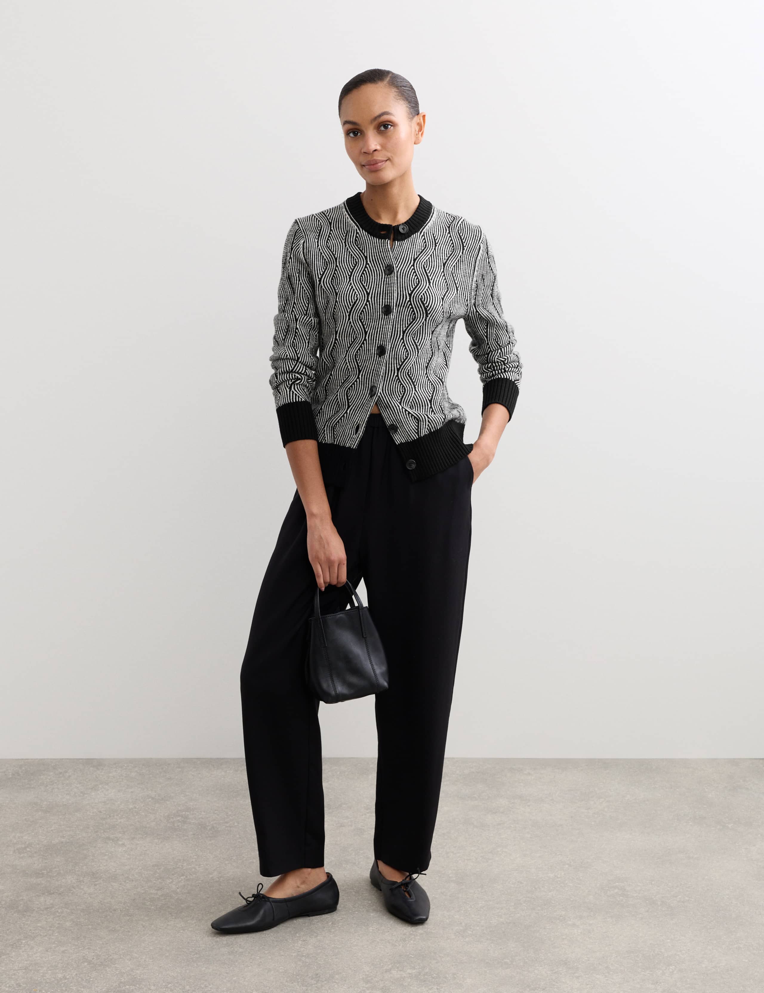 Pure Merino Wool Cable Knit Button Through Cardigan