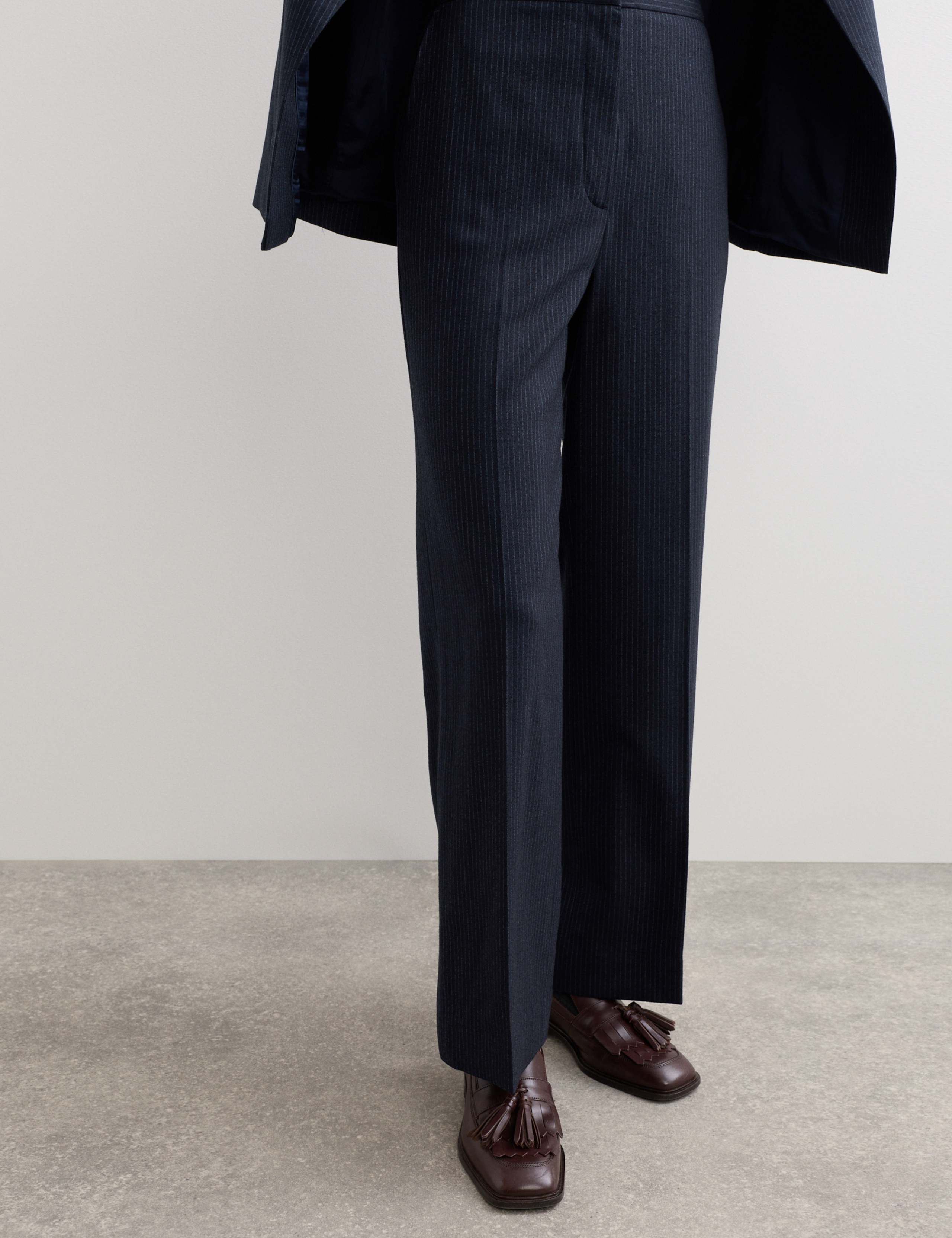 Wool Rich Pinstripe Straight Leg Trousers