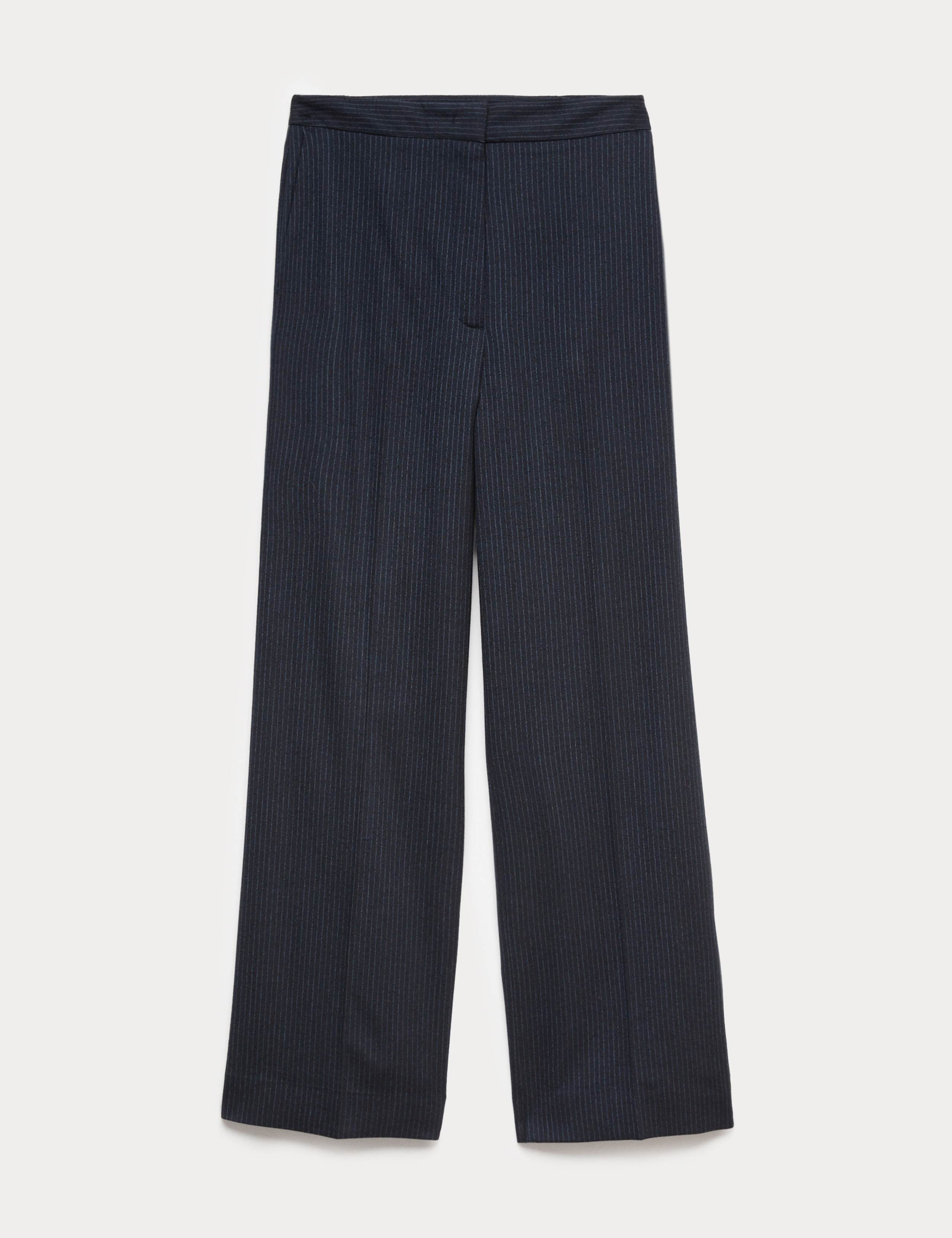 Wool Rich Pinstripe Straight Leg Trousers