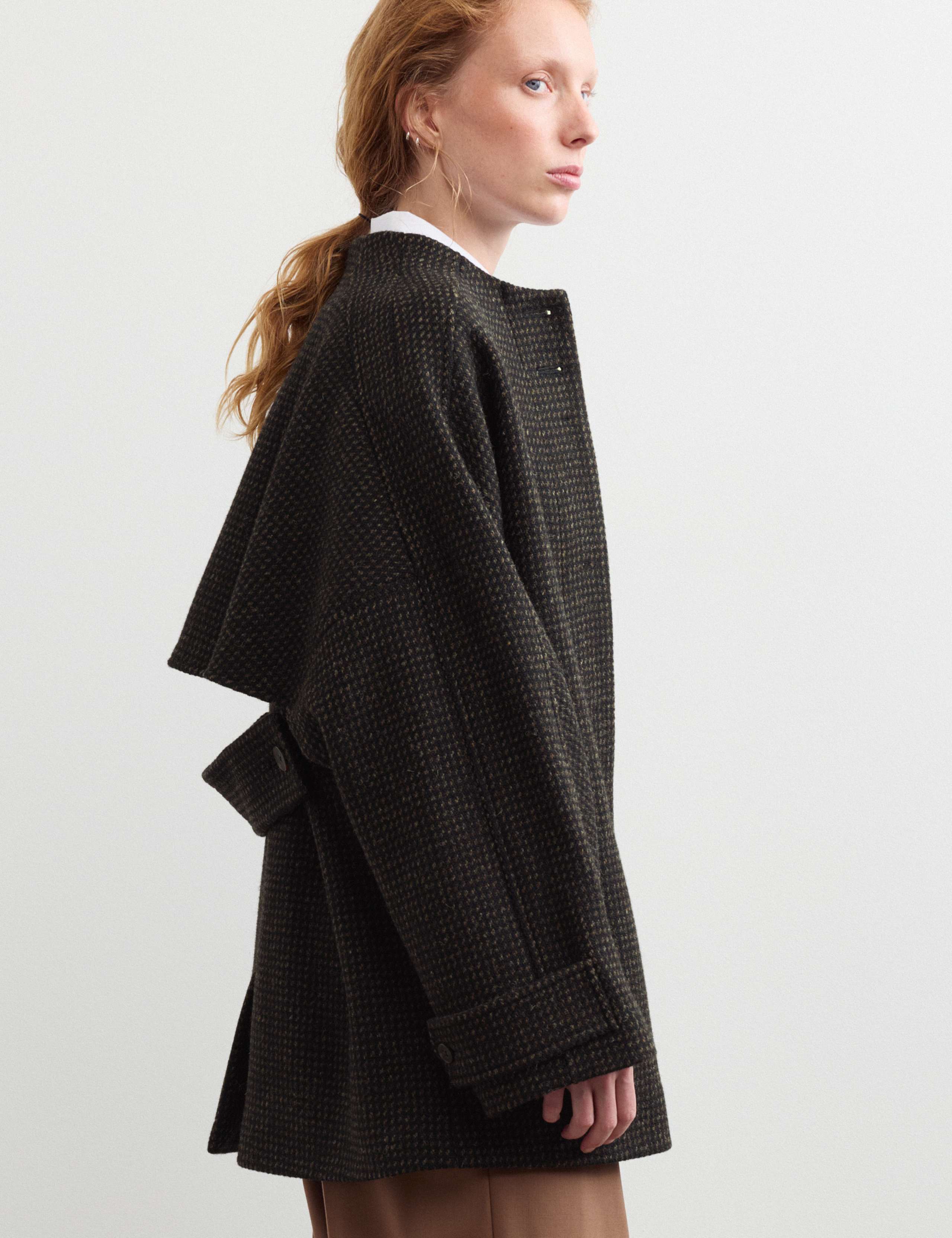 Pure Wool Textured Funnel Neck Coat