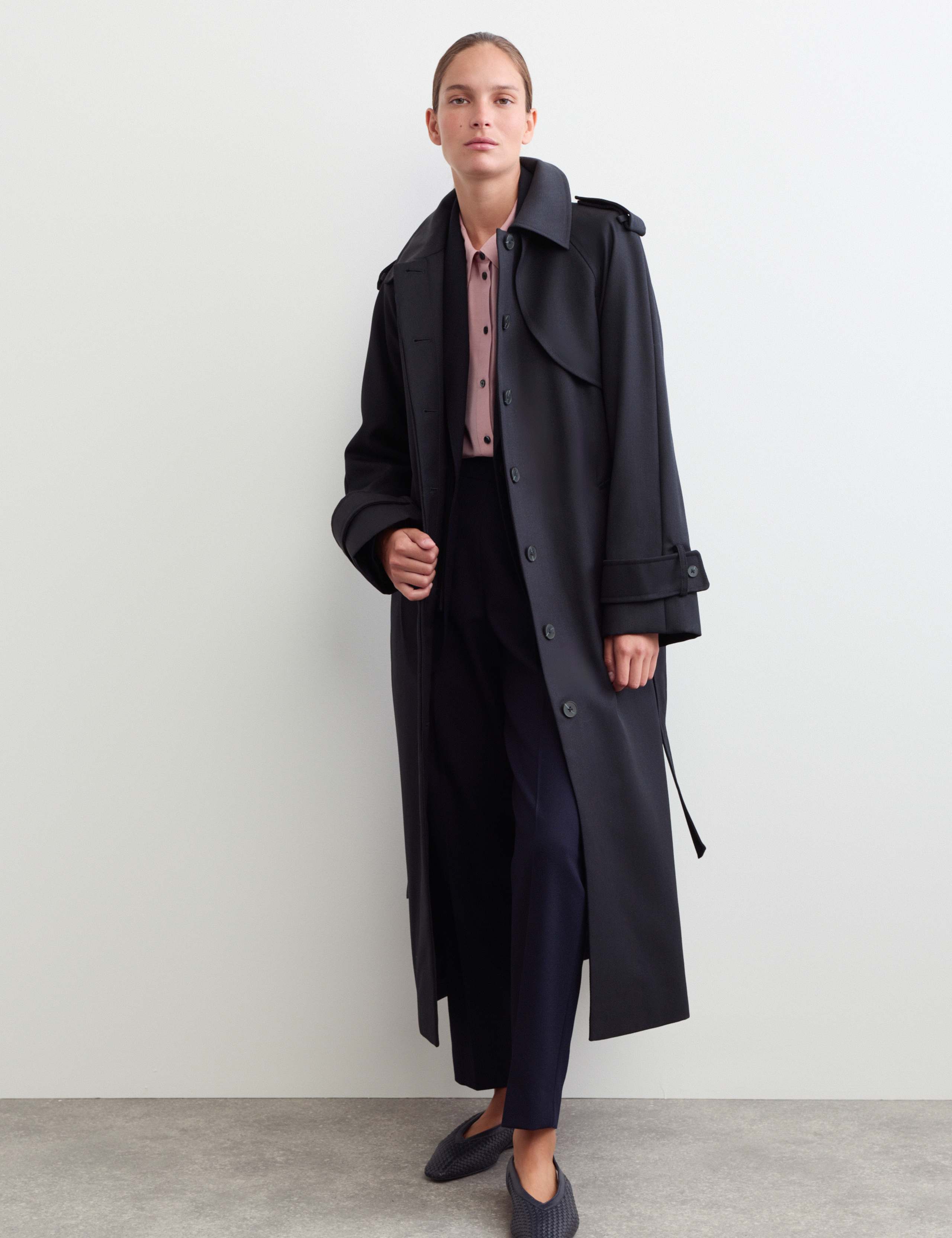 Wool Blend Longline Trench Coat