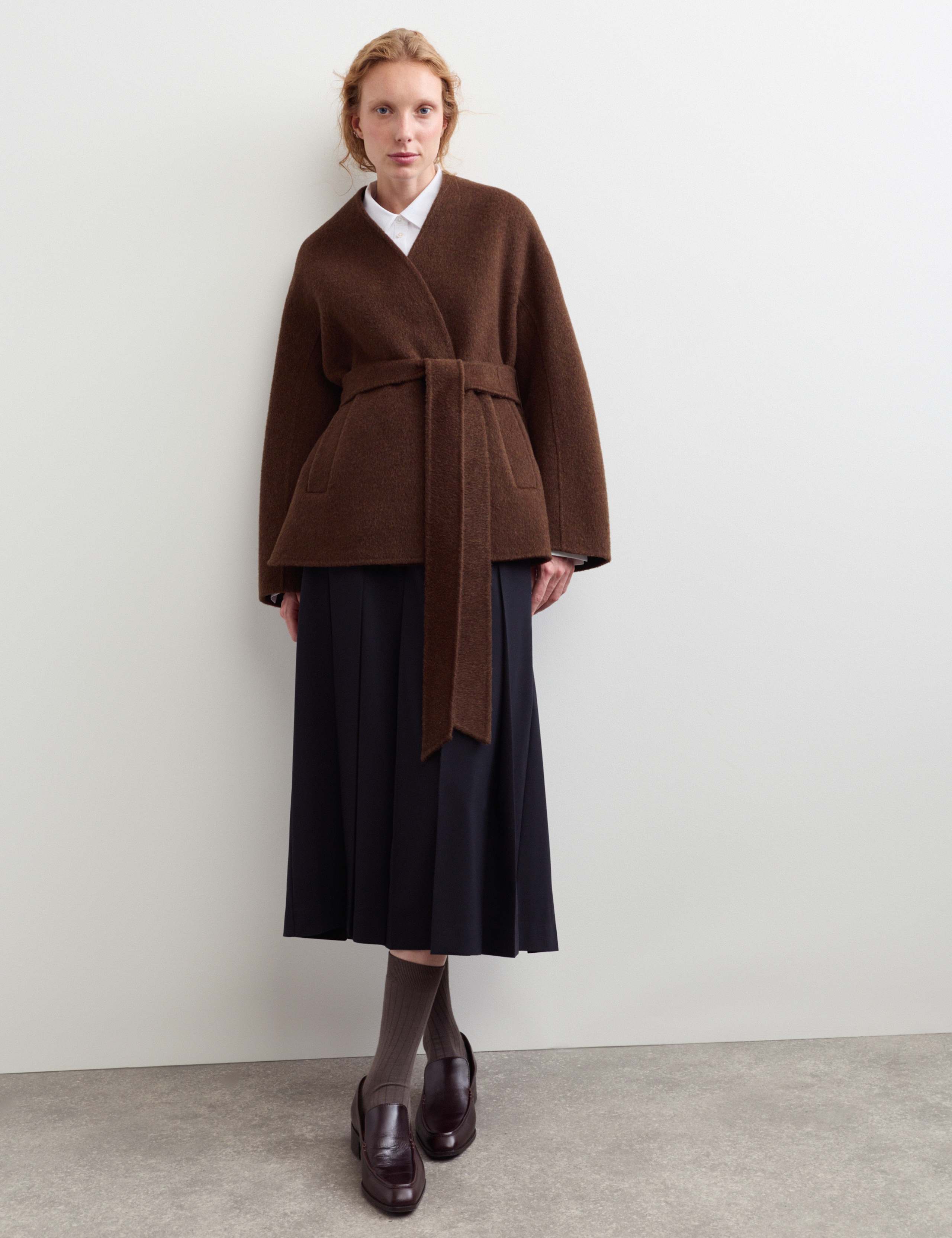 Wool Rich With Cashmere Collarless Coat