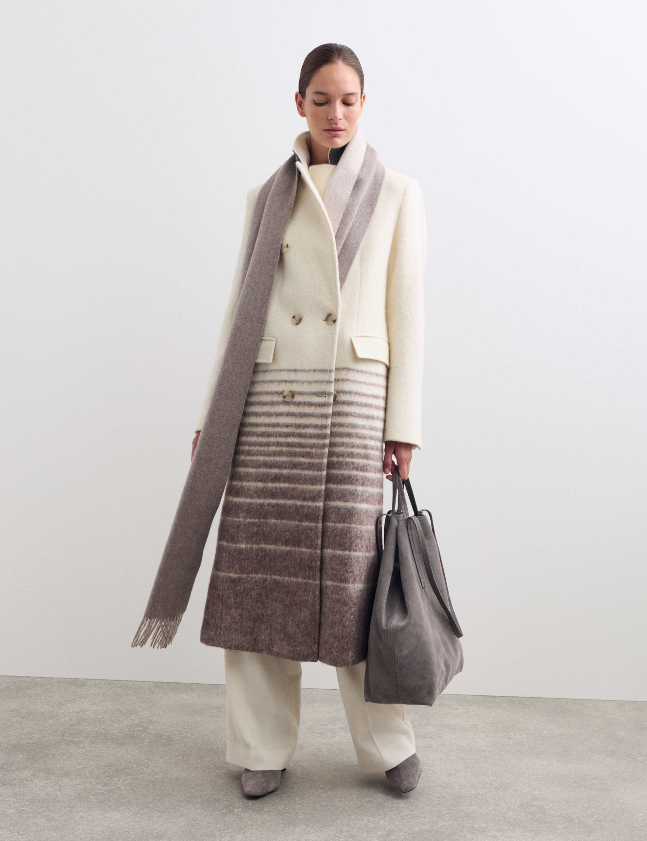 Pure Italian Wool Striped Longline Overcoat