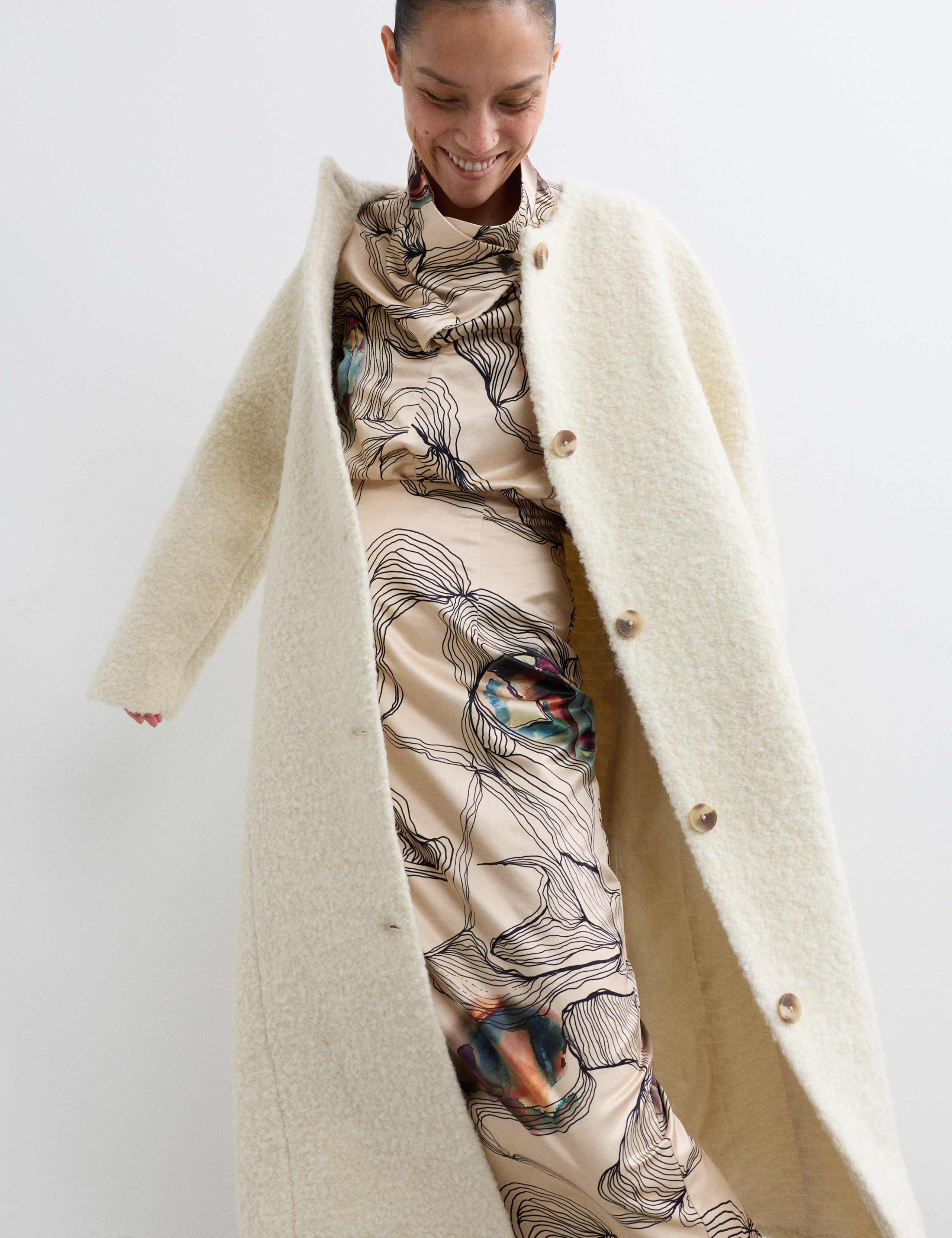Wool Rich Bouclé Collarless Coat with Mohair