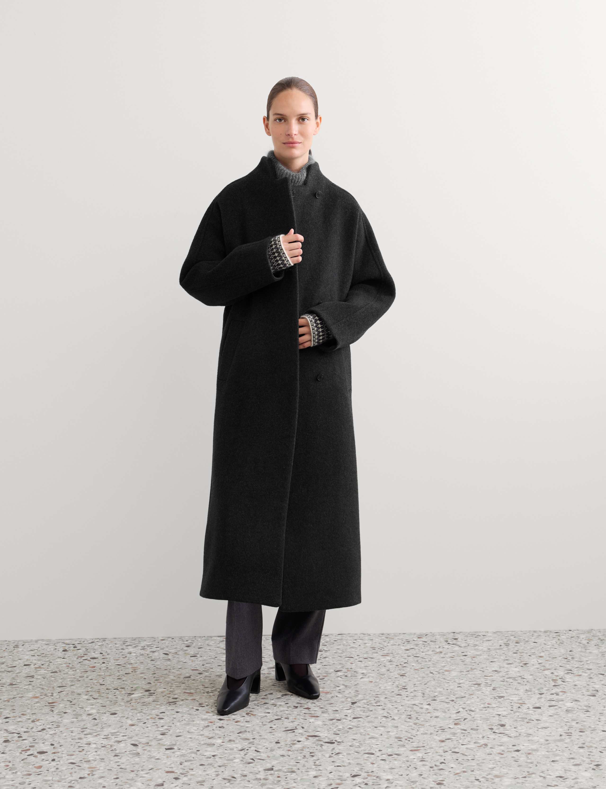Pure Wool Funnel Neck Longline Wrap Coat