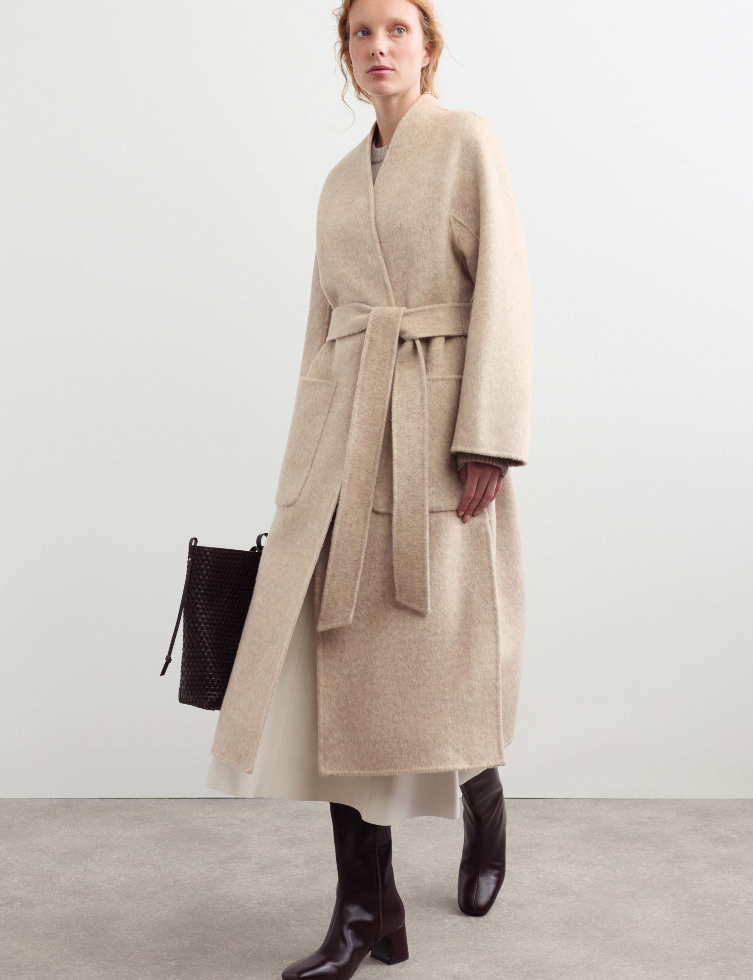 Wool With Cashmere Collarless Longline Coat