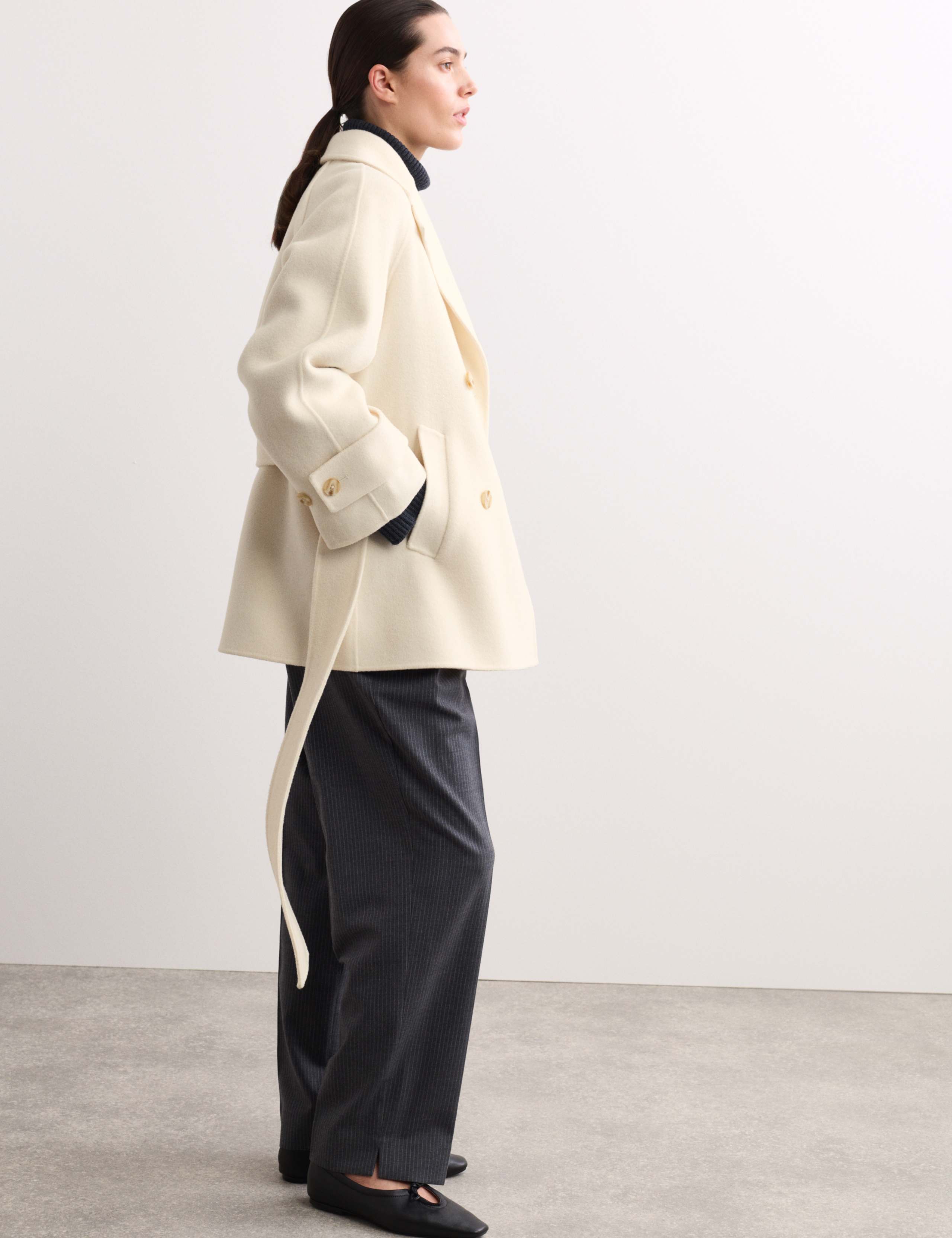 Pure Wool Belted Short Trench Coat