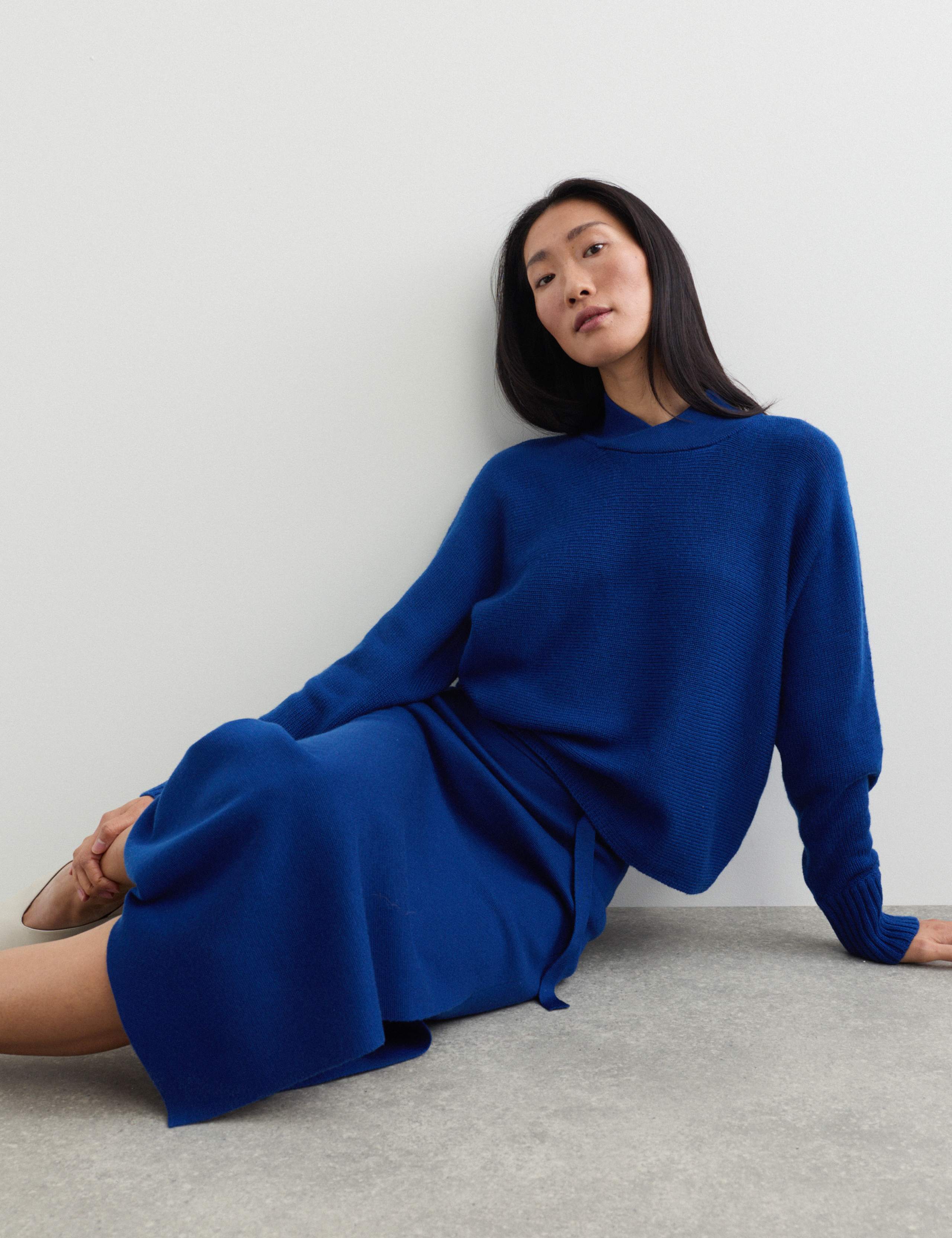 Pure Merino Wool Funnel Neck Batwing Sleeve Jumper
