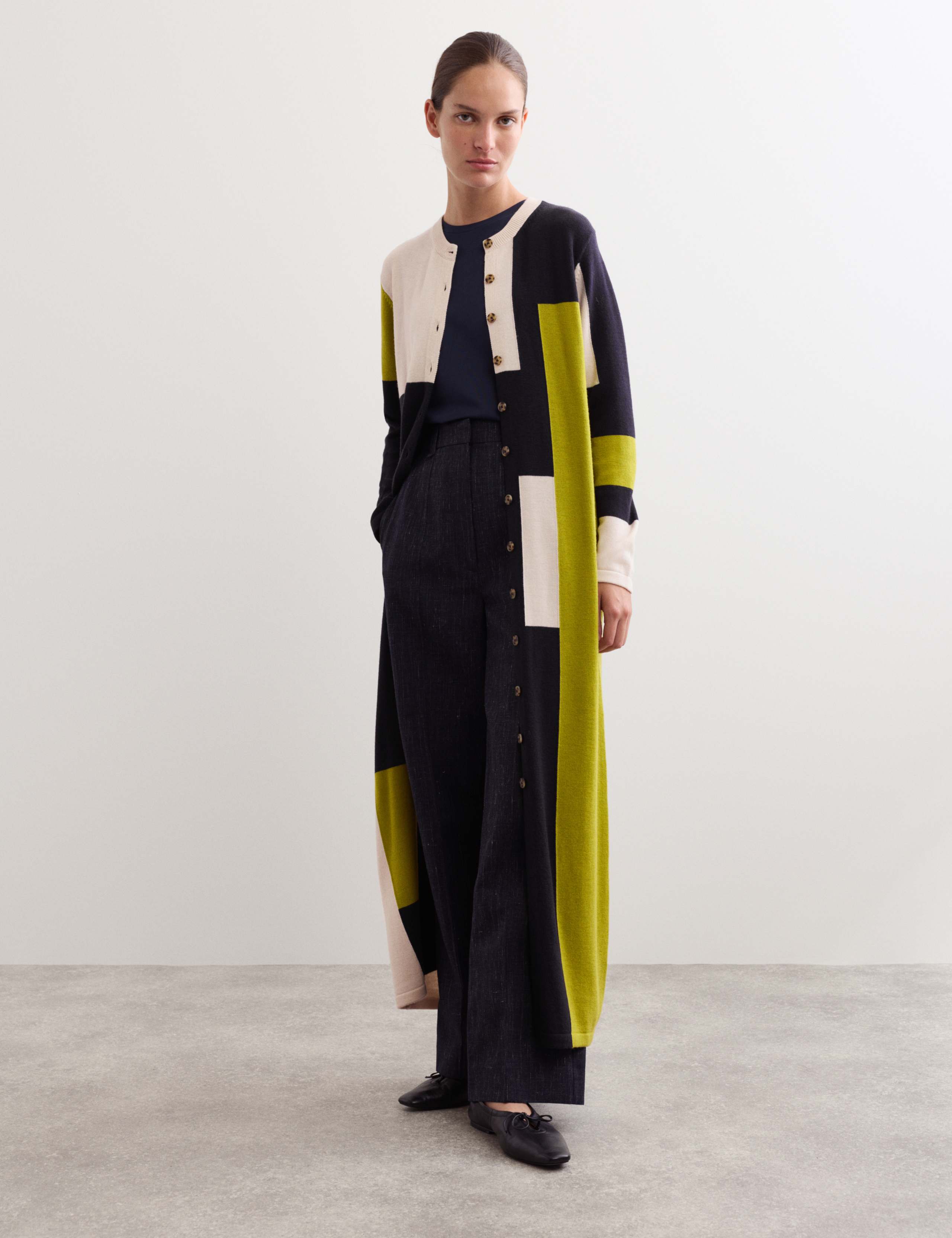 Merino Colourblock Longline Btn cardigan