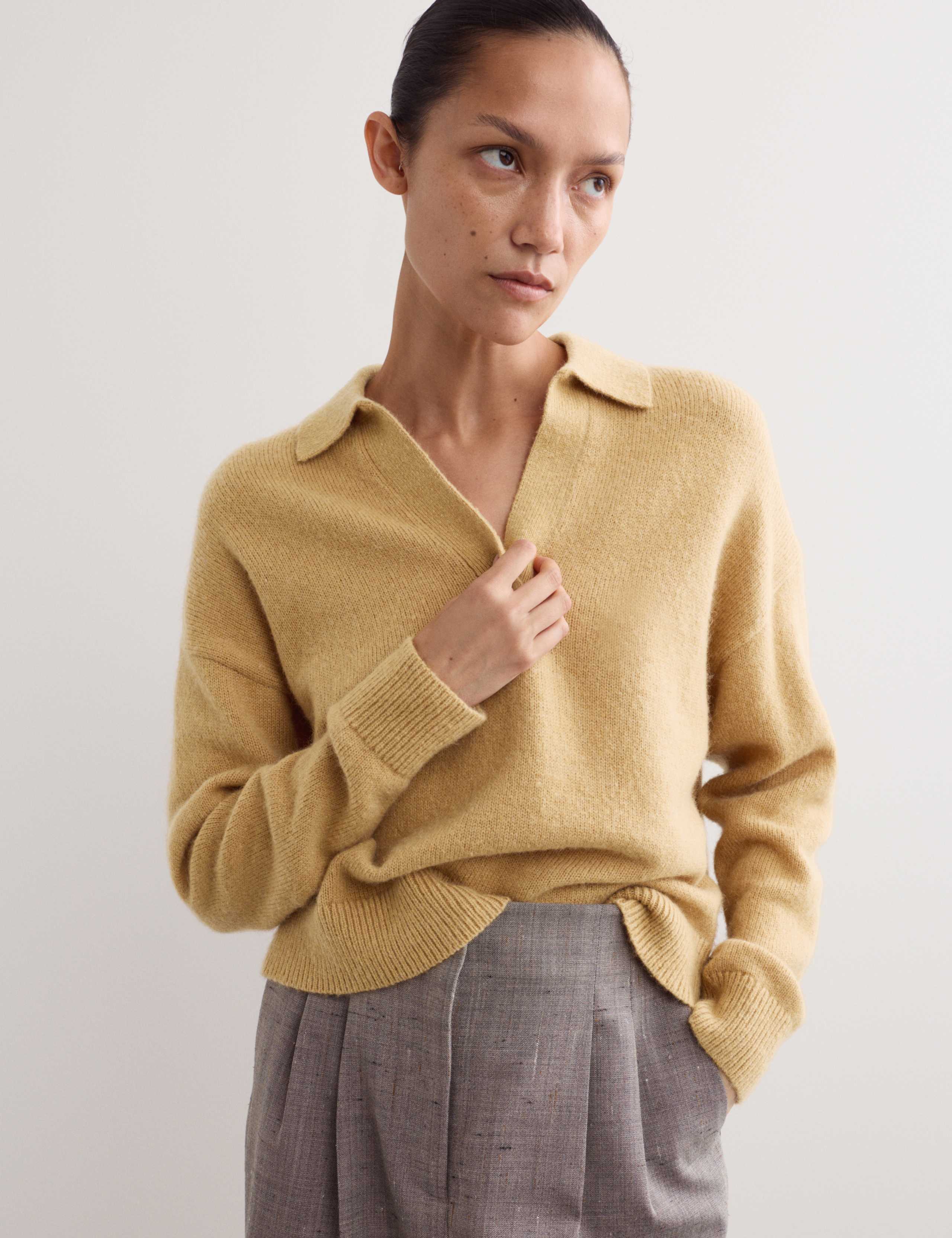 Mohair Blend Collared V-Neck Jumper