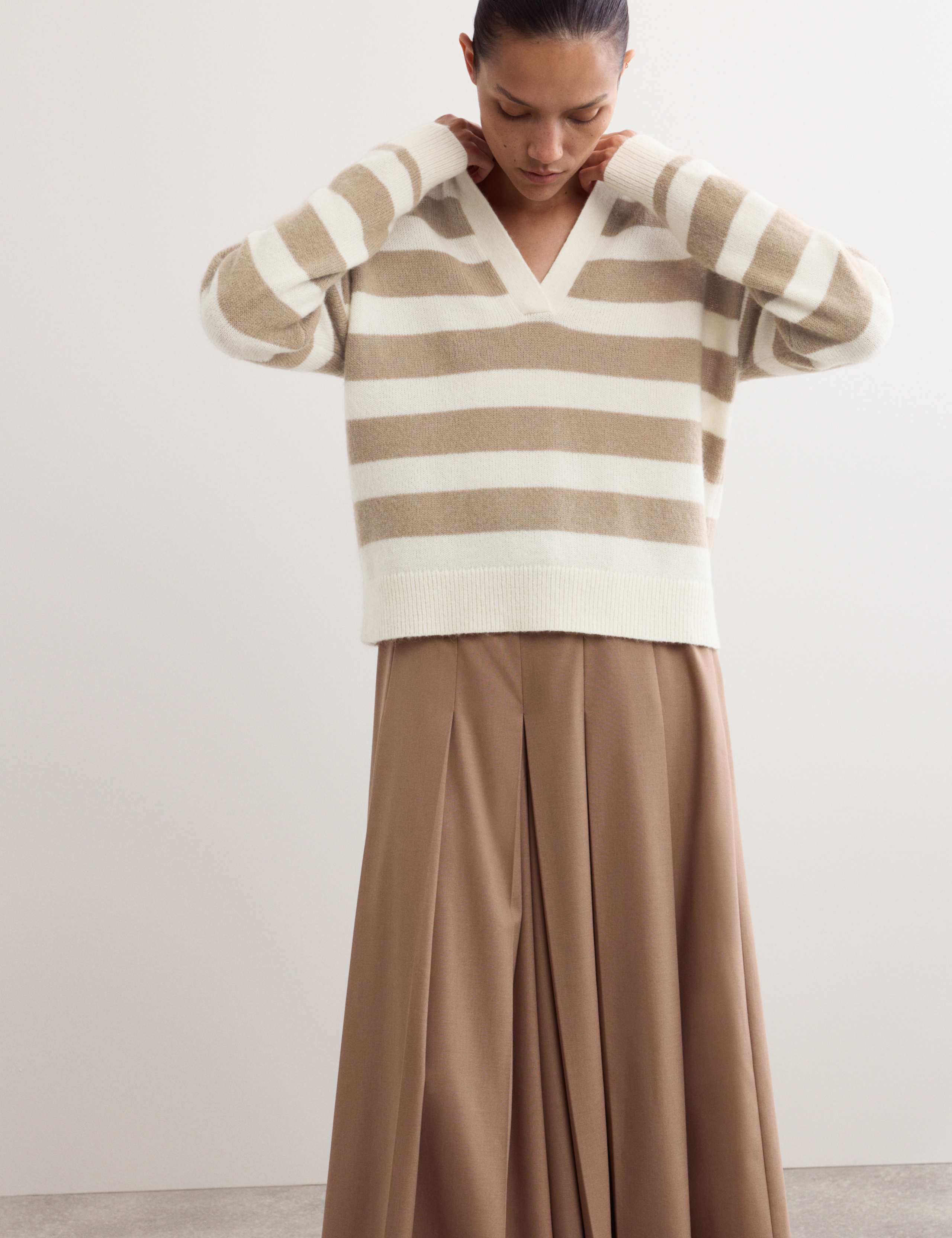 Mohair Blend Polo Collar Stripe Jumper