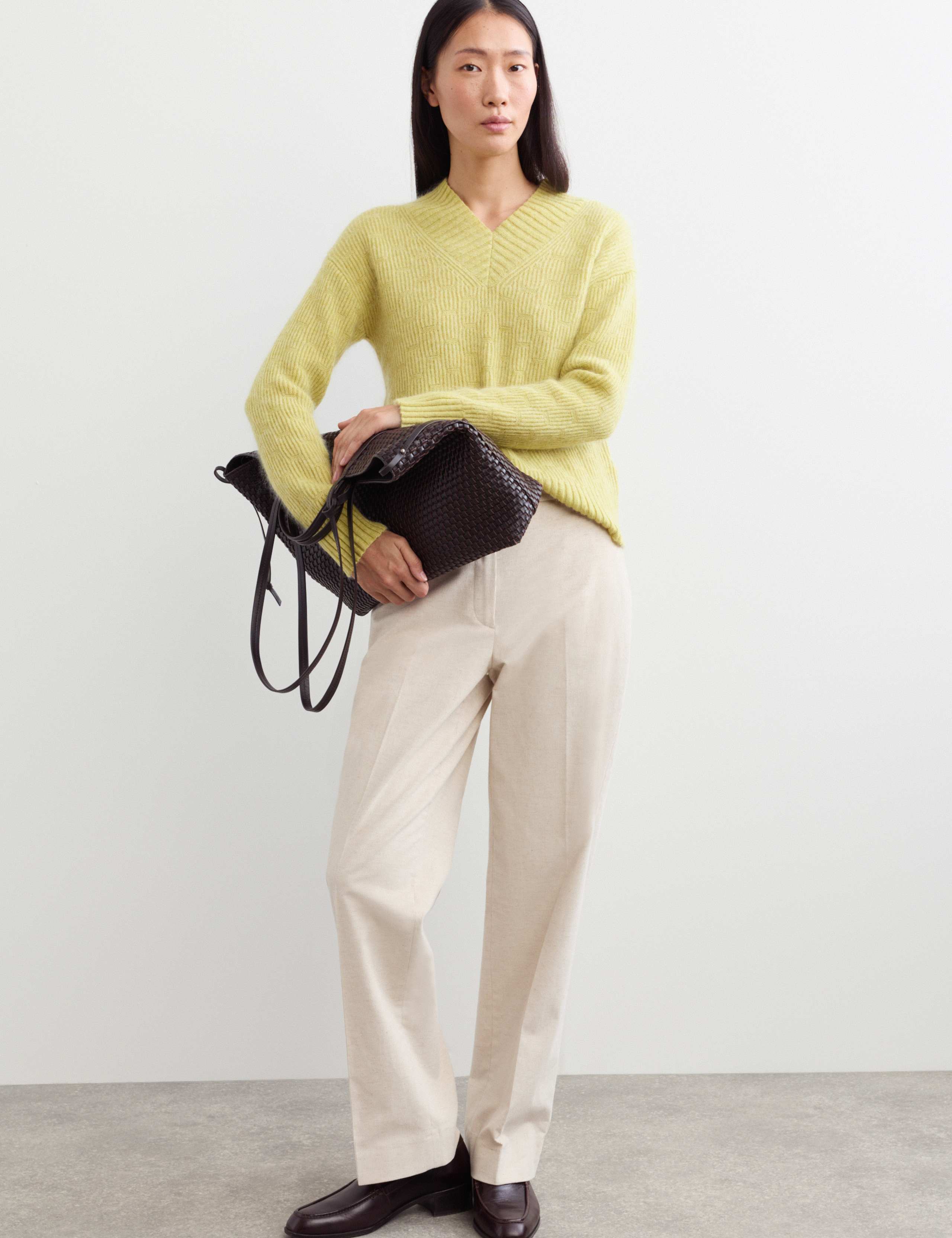 Mohair and Wool Blend V-Neck Textured Jumper