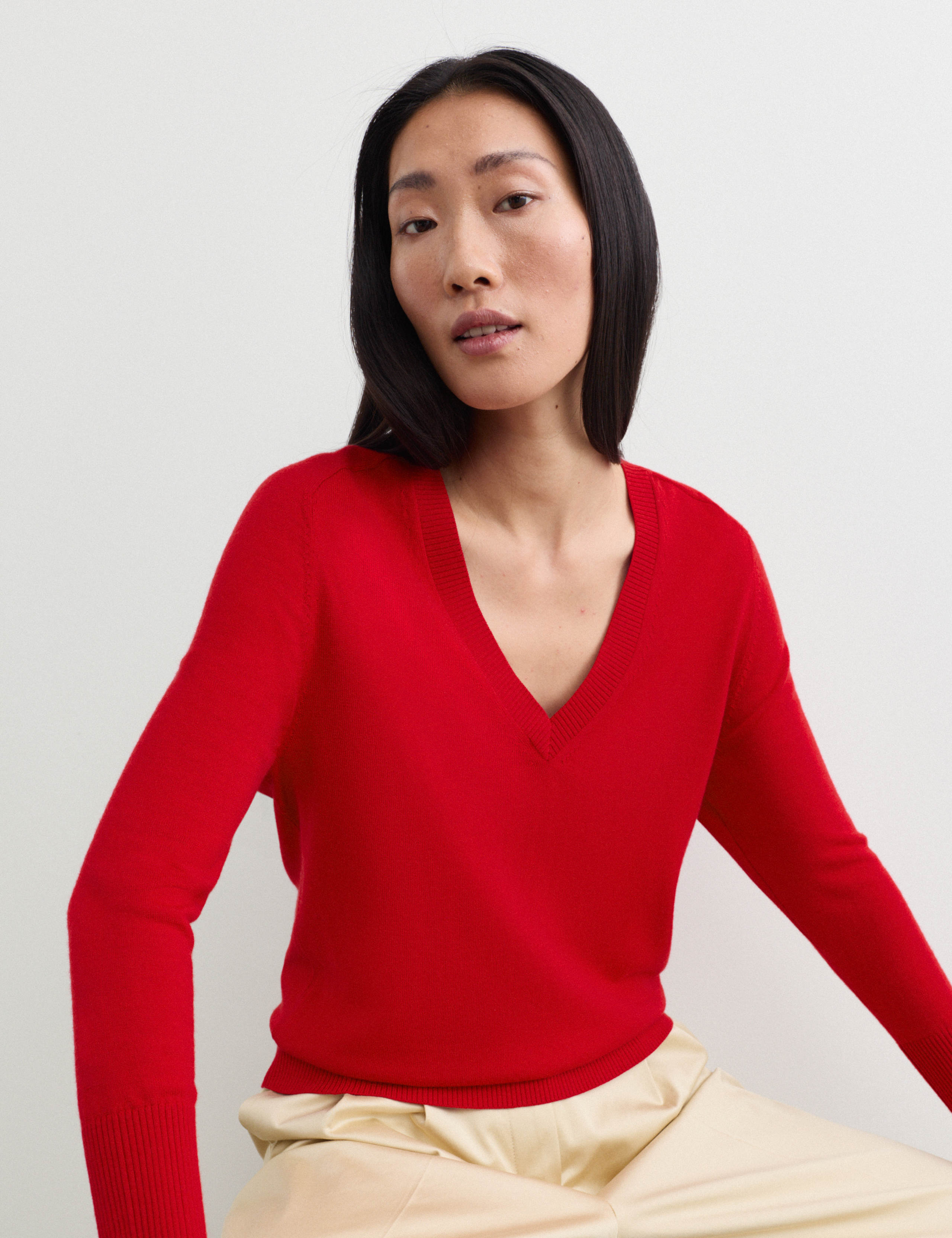 Merino Wool with Silk V-Neck Jumper