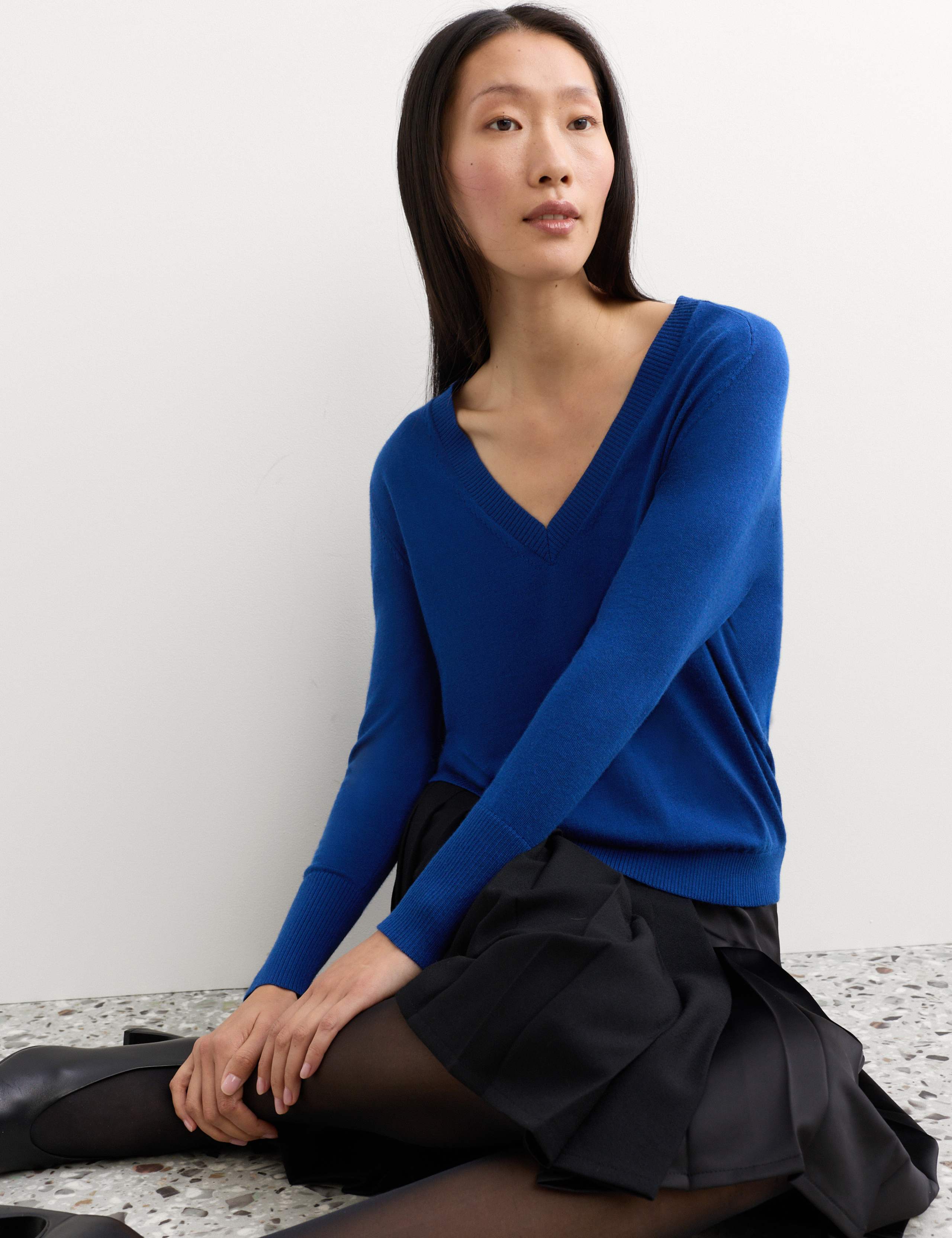 Merino Wool with Silk V-Neck Jumper