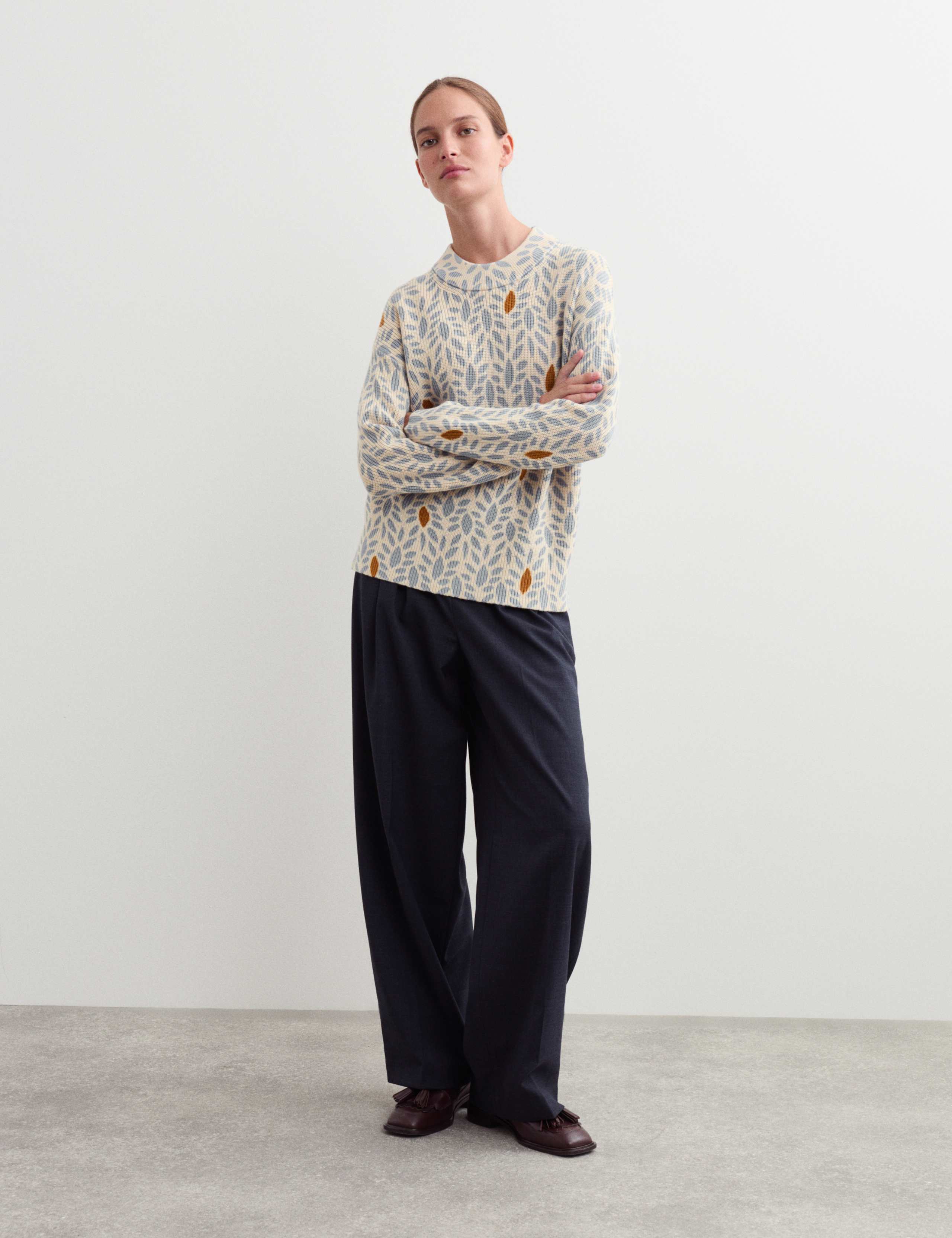 Pure Merino Wool Printed Leaf Jumper