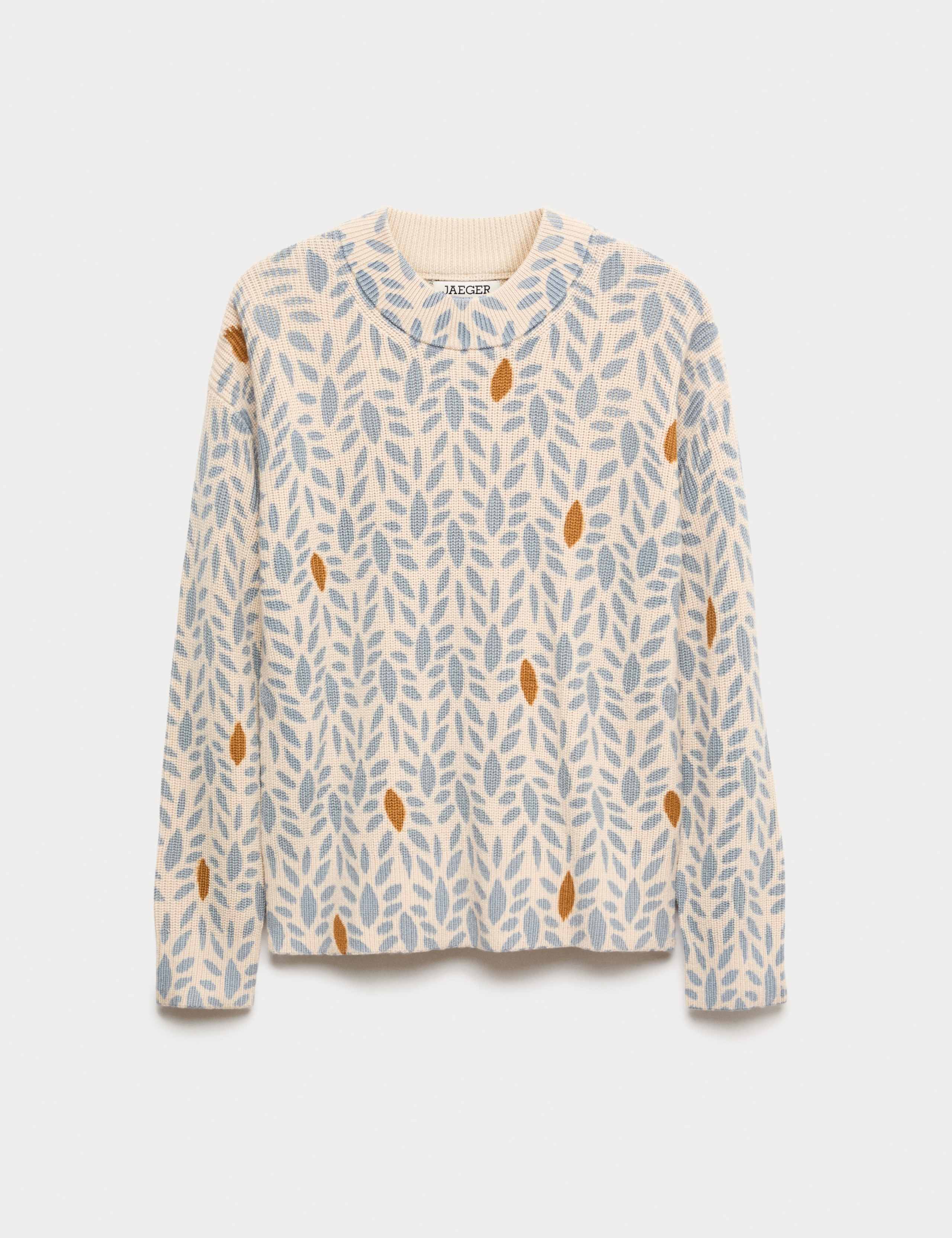 Pure Merino Wool Printed Leaf Jumper