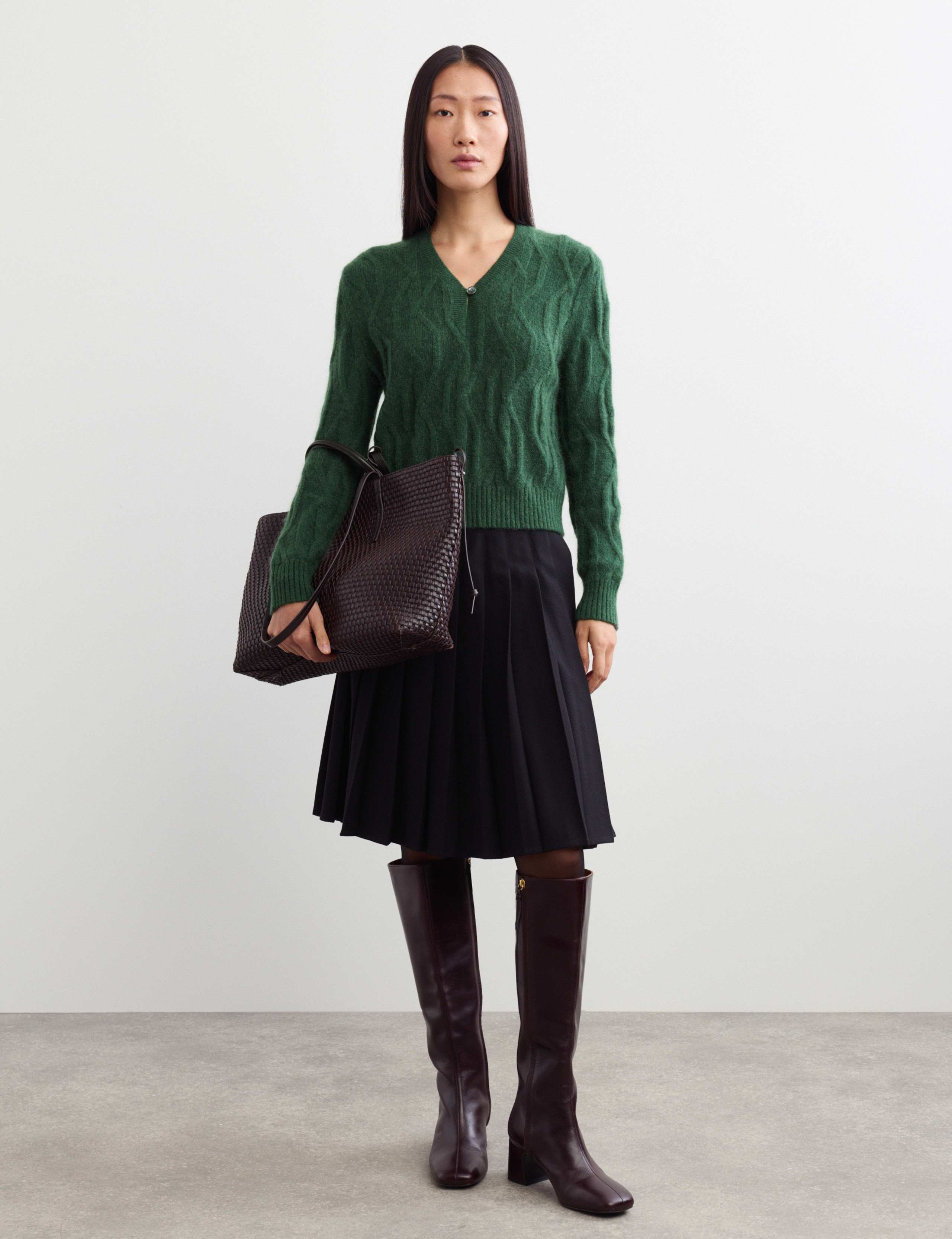 Mohair Cable Knit V Neck Keyhole Jumper