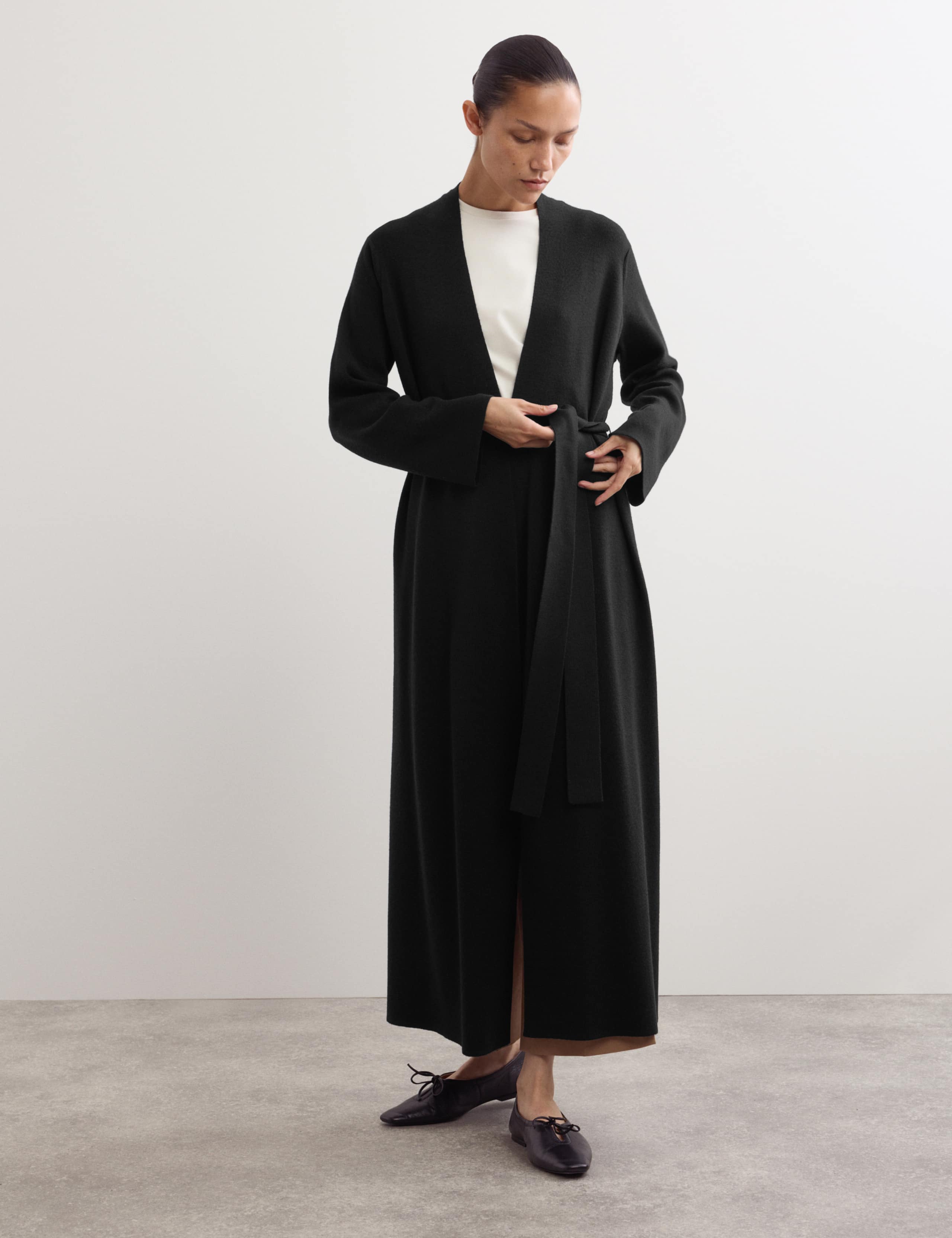 Pure Merino Wool Longline Wrap Cardigan