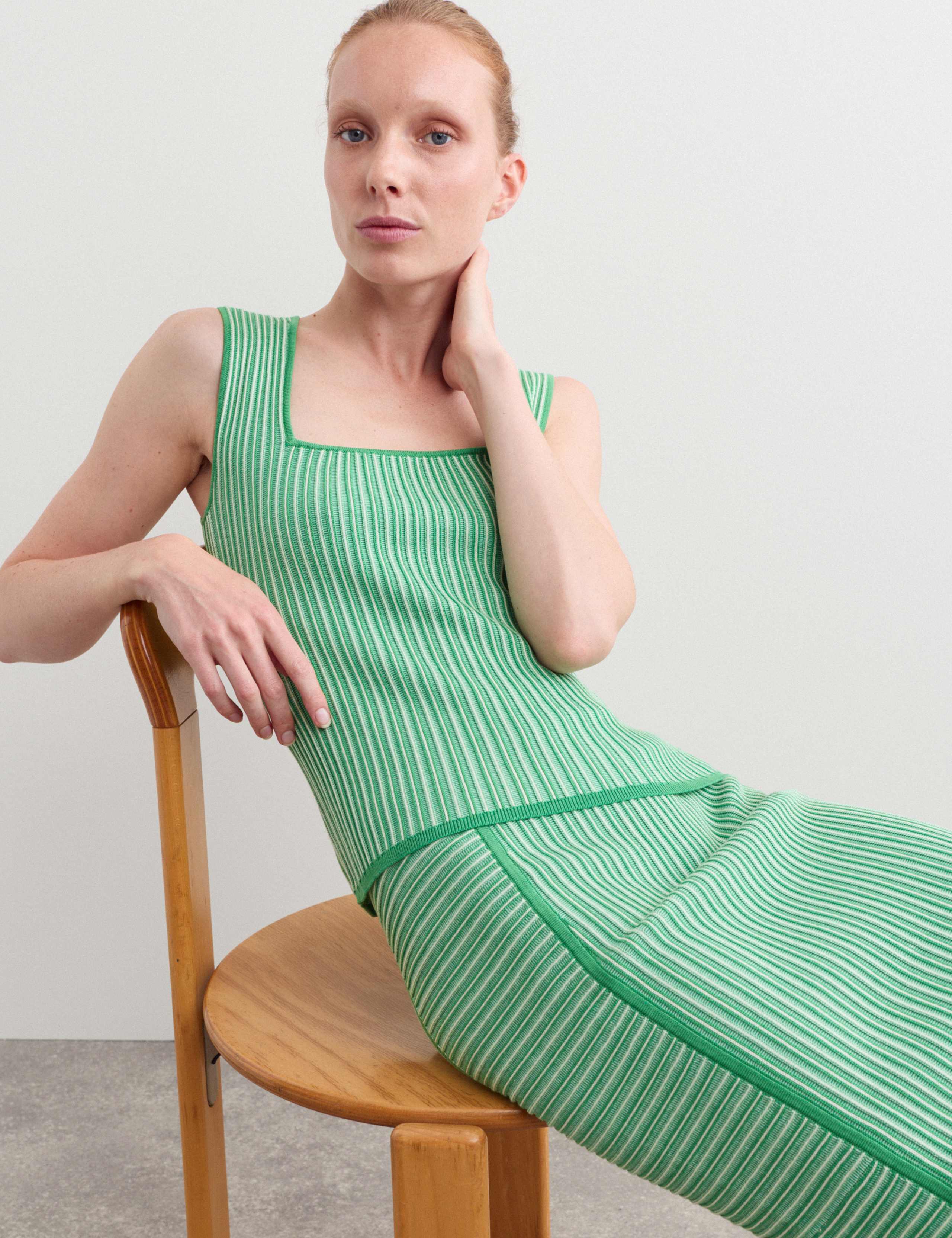 Striped Square Neck Knitted Vest