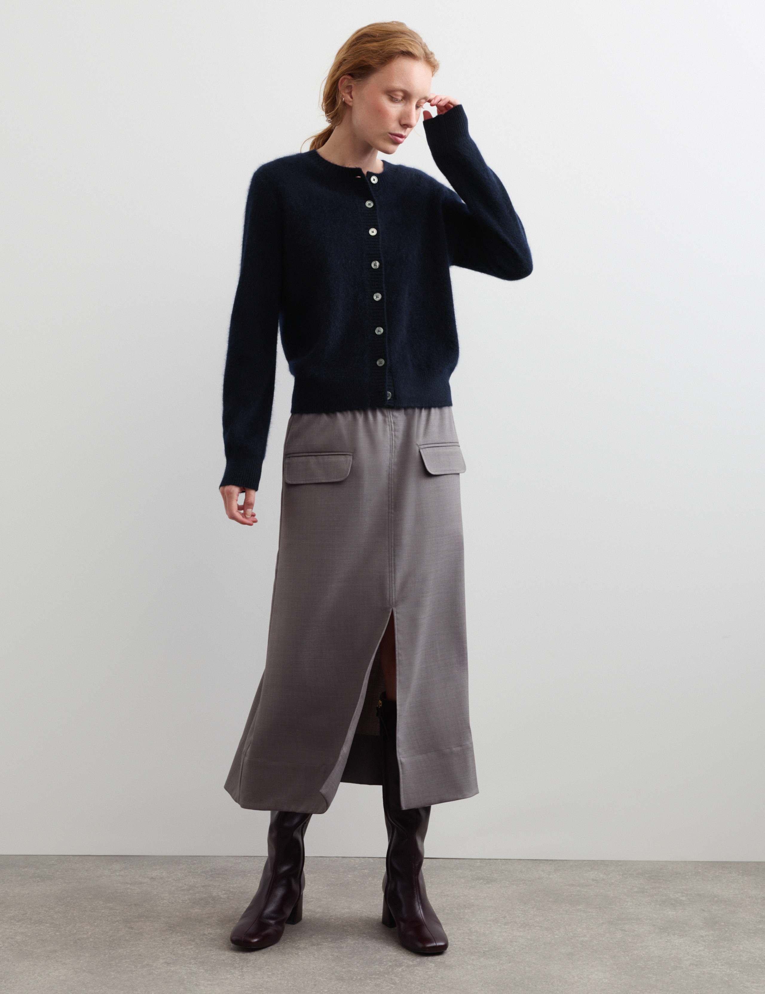 Pure Brushed Cashmere Button Front Cardigan