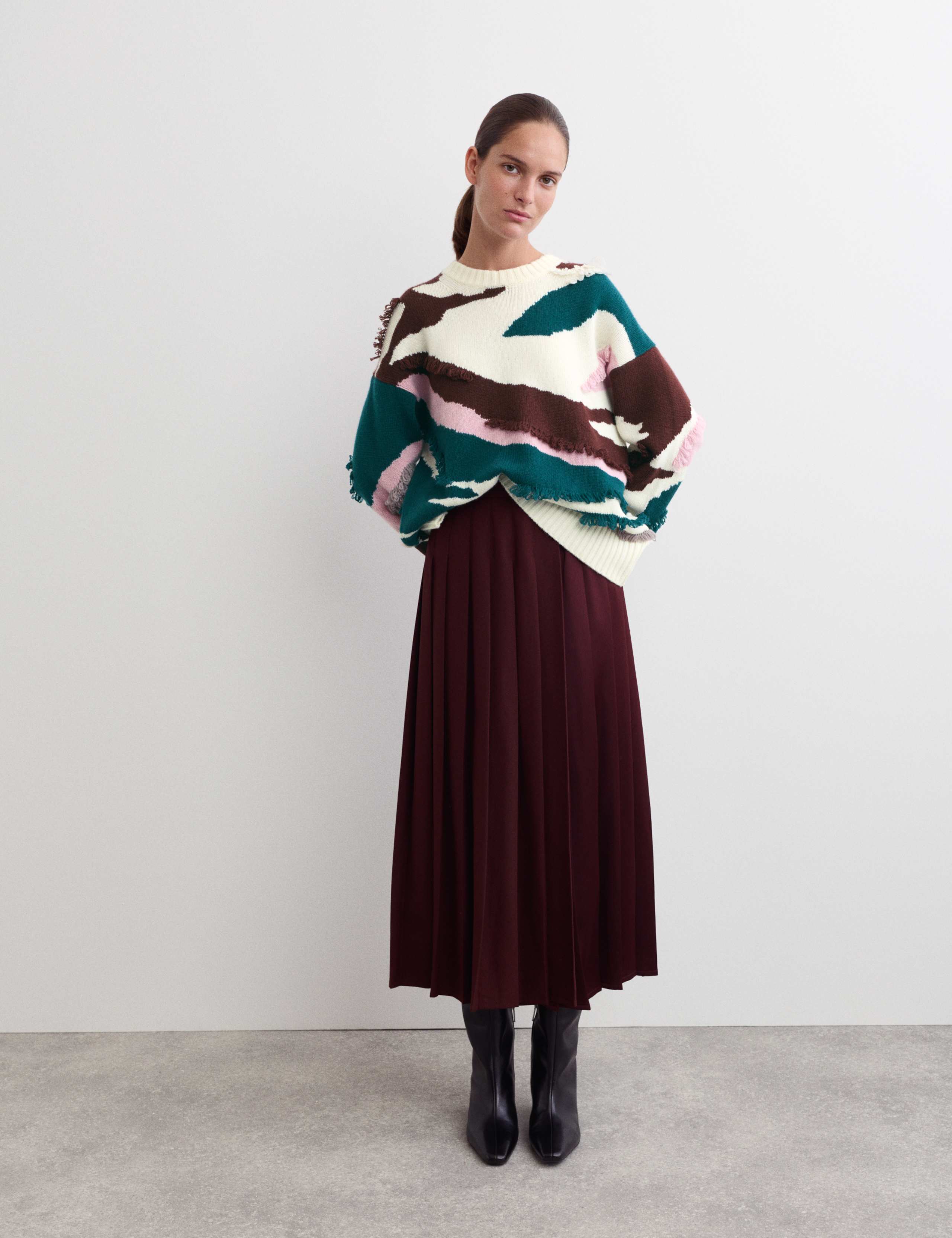 Wool Rich Textured Fringe Jumper With Cashmere