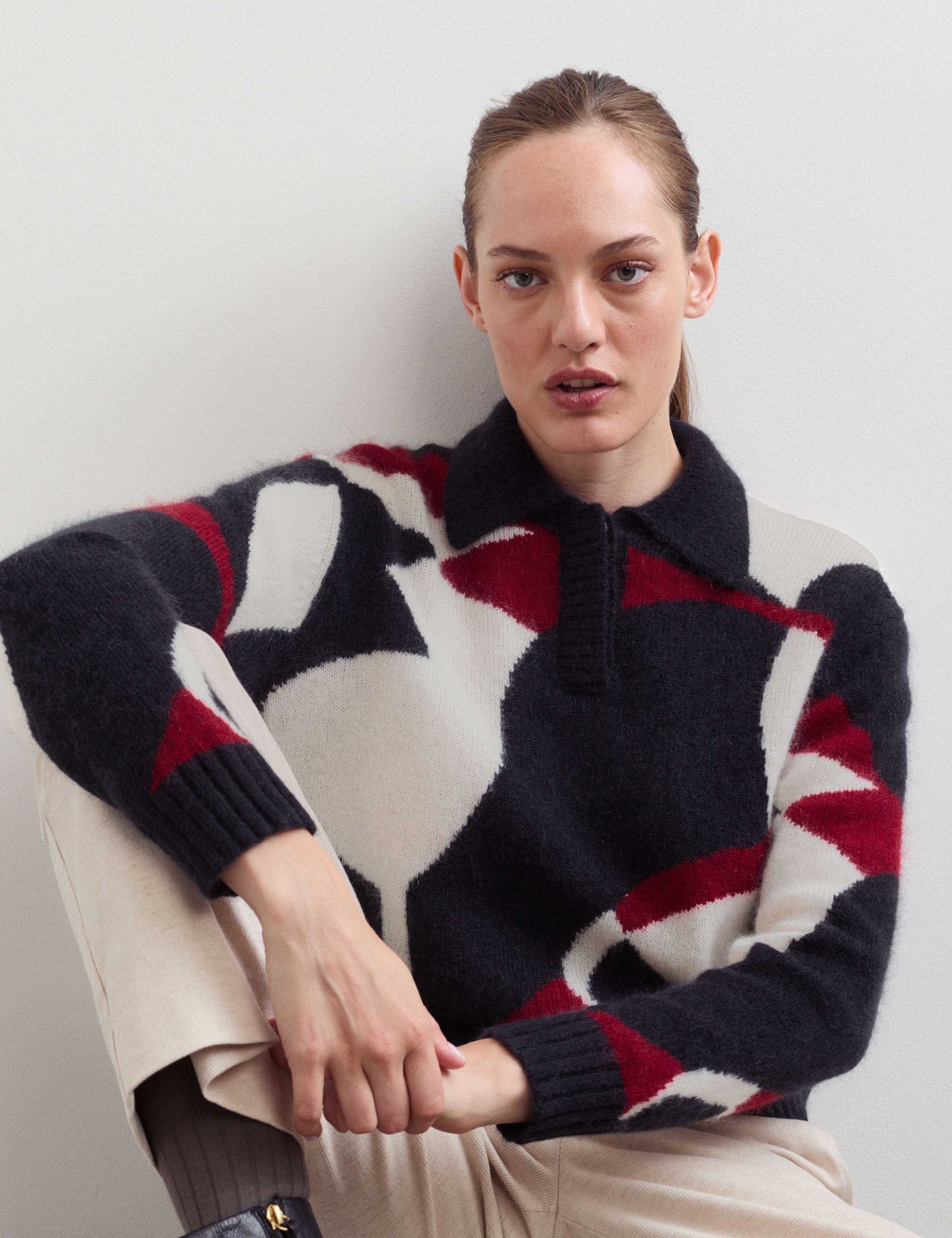 Mohair and Wool Blend Jacquard Polo Jumper