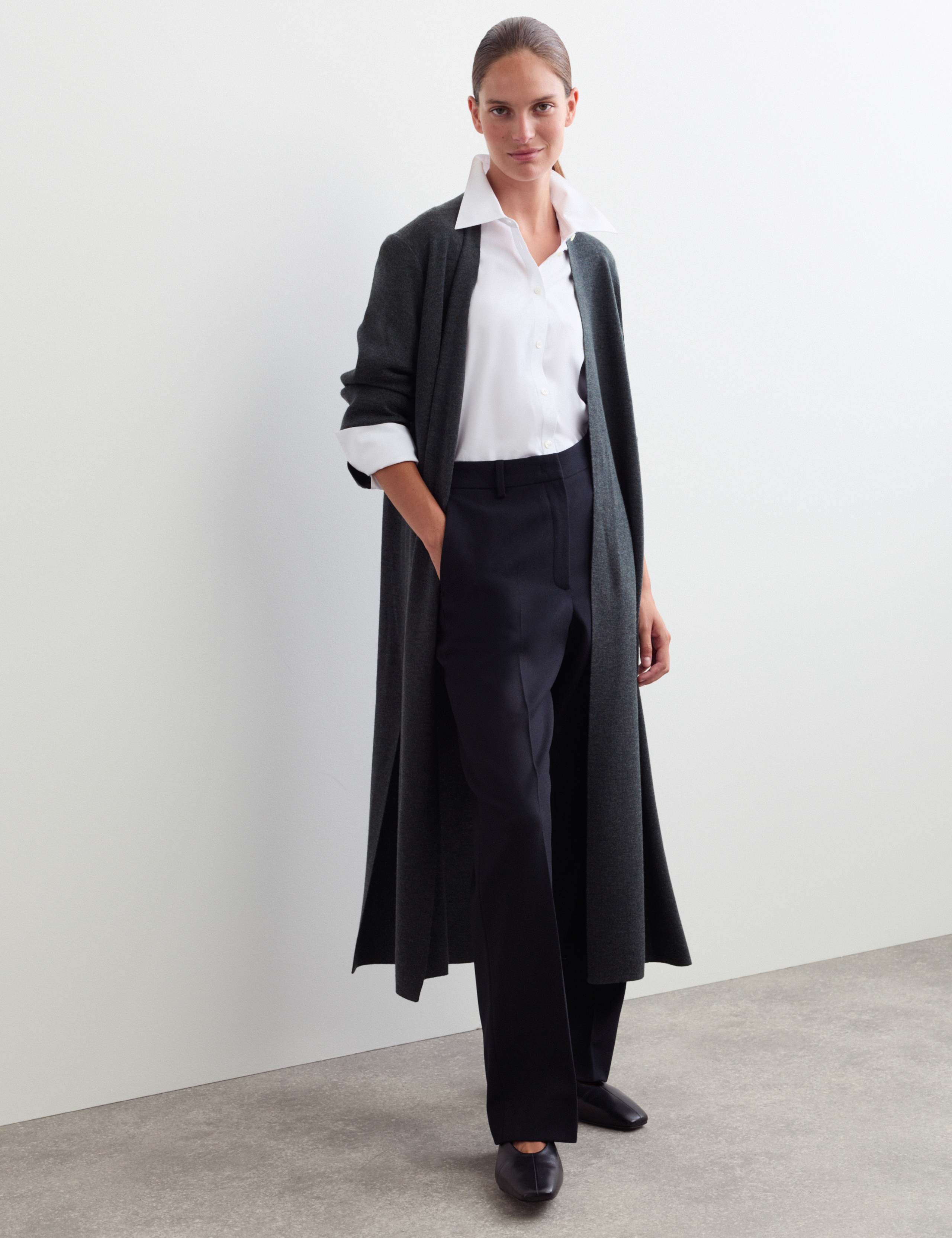 Pure Merino Wool V-Neck Longline Cardigan