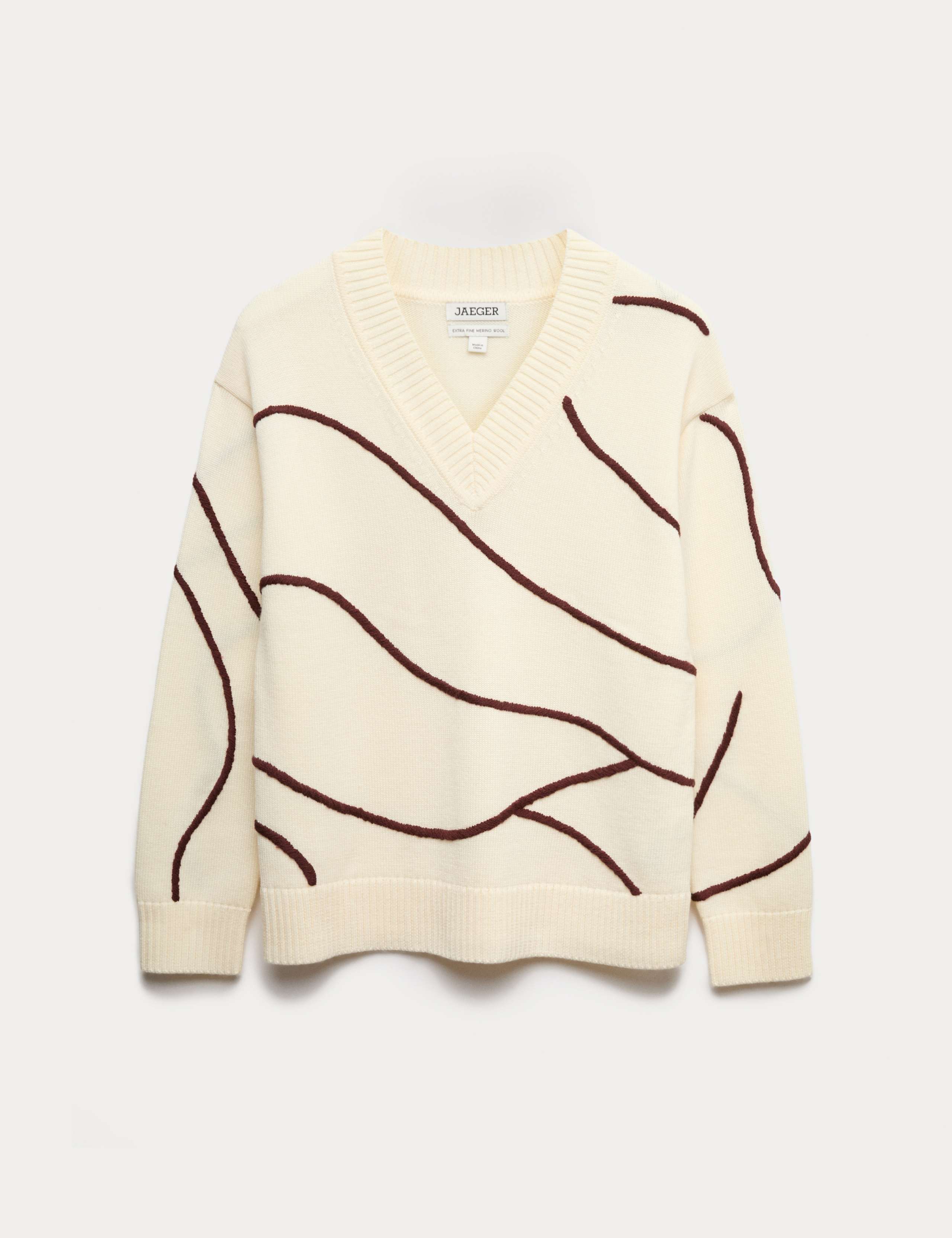 Pure Merino V-Neck Embroidered Striped Jumper