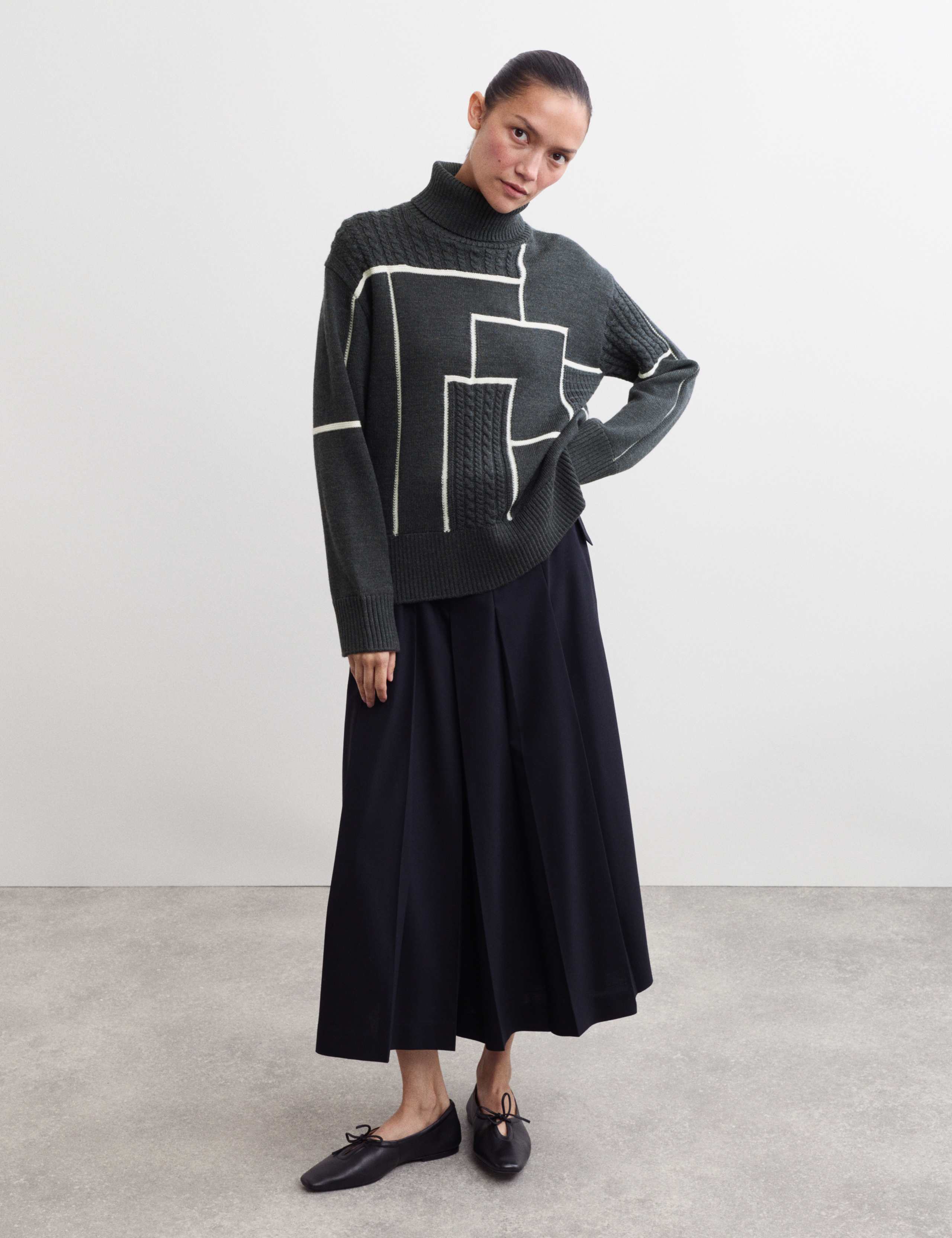 Merino Wool Block Funnel Neck Relaxed Jumper