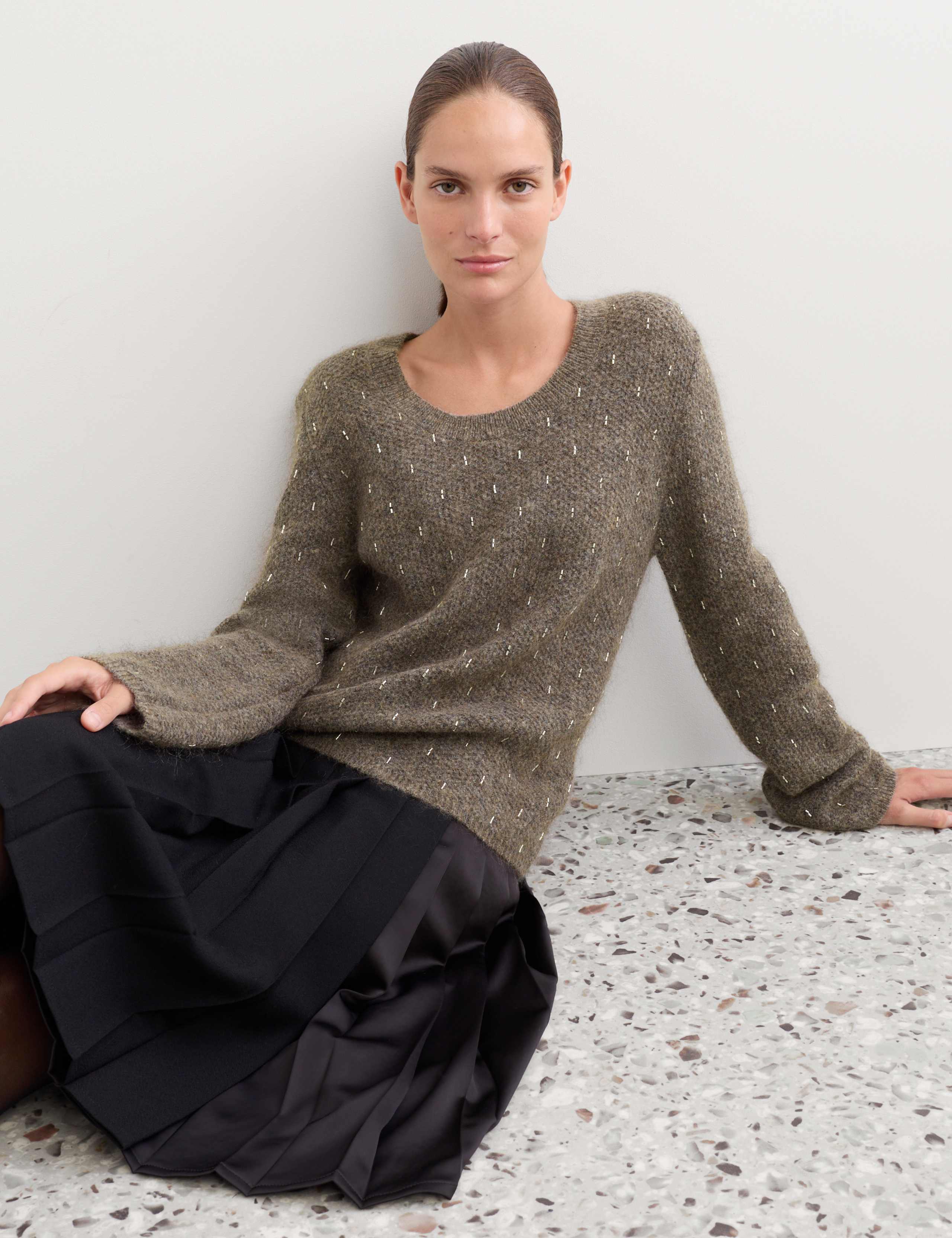 Mohair Blend Beaded Scoop Neck Relaxed Jumper