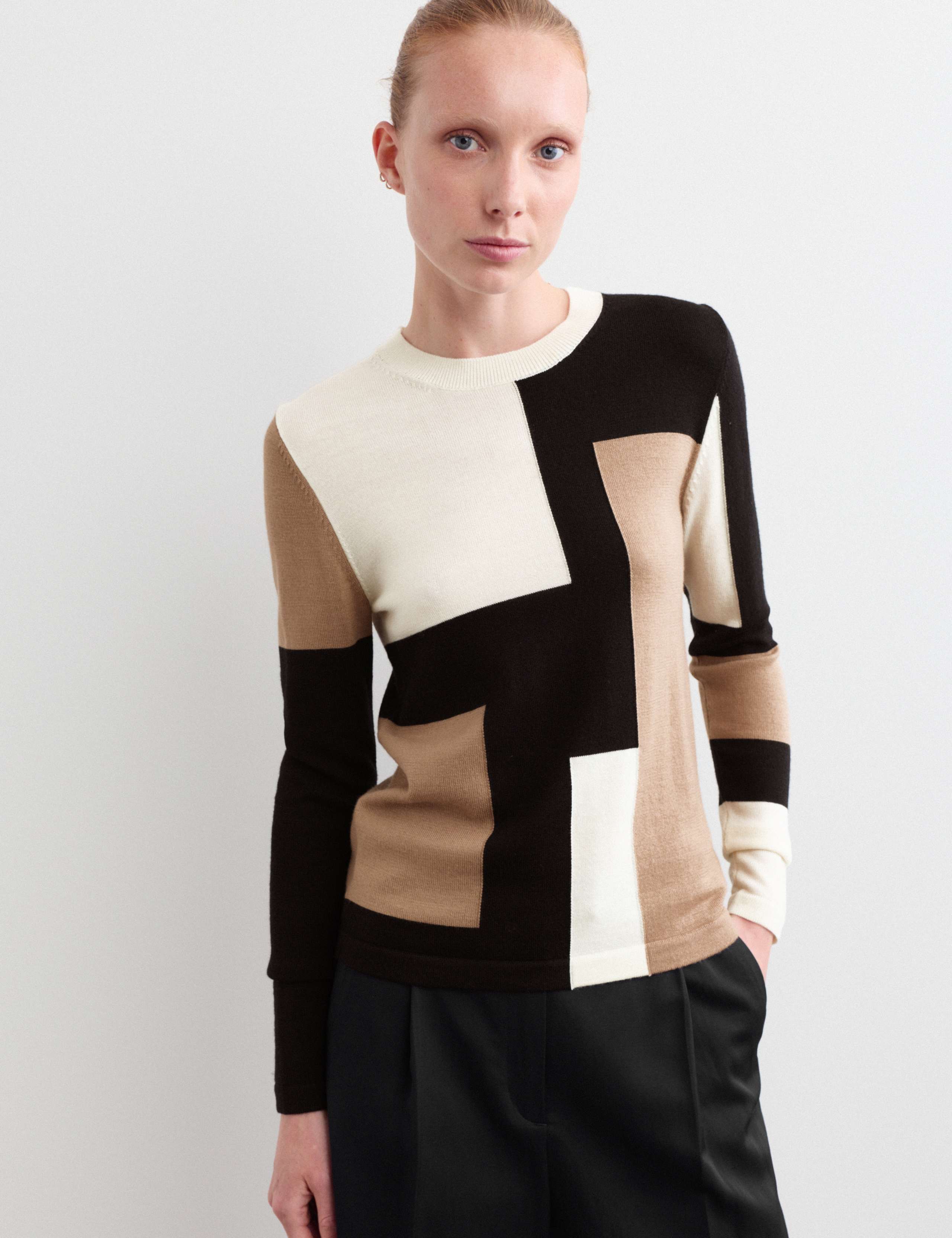 Pure Merino Wool Colour Block Jumper