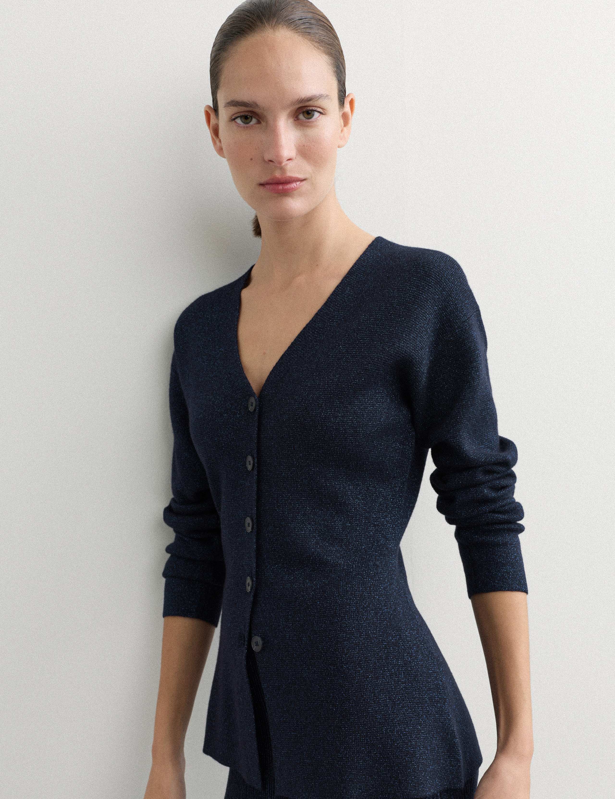 Merino Wool Rich Sparkly V Neck Cardigan